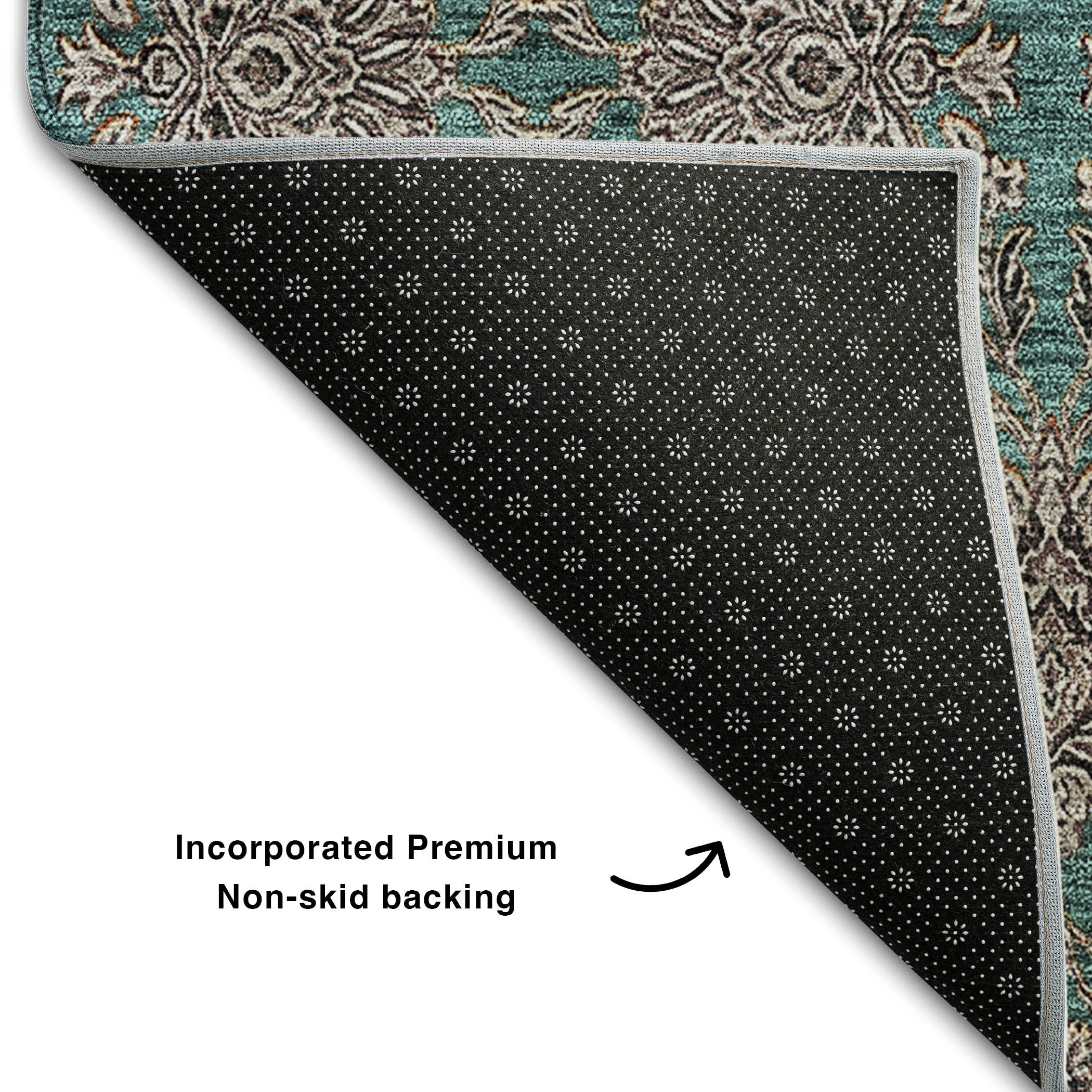 10' X 14' Teal And Beige Floral Washable Area Rug With UV Protection - Home & Garden