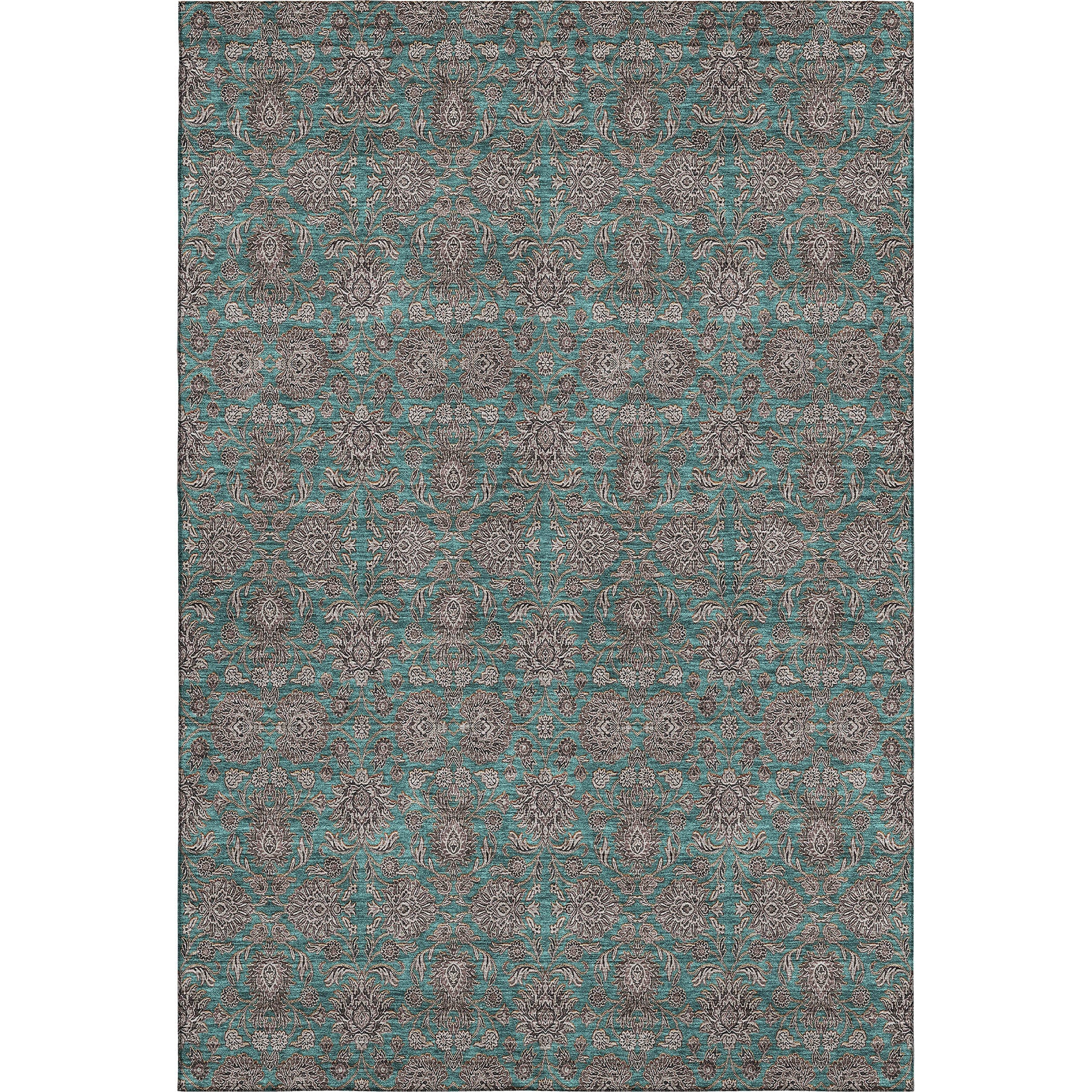 10' X 14' Teal And Beige Floral Washable Area Rug With UV Protection - Home & Garden