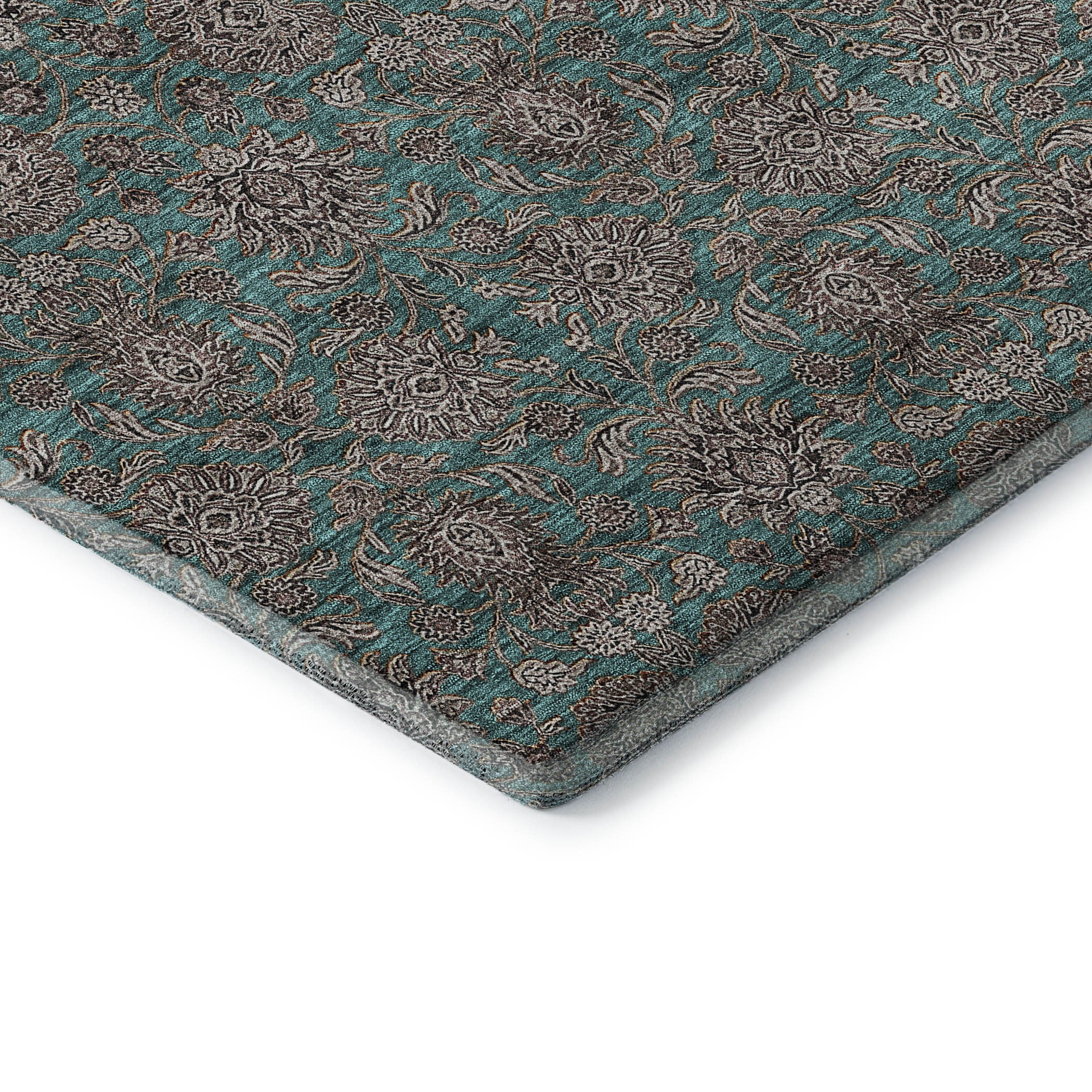 10' X 14' Teal And Beige Floral Washable Area Rug With UV Protection - Home & Garden