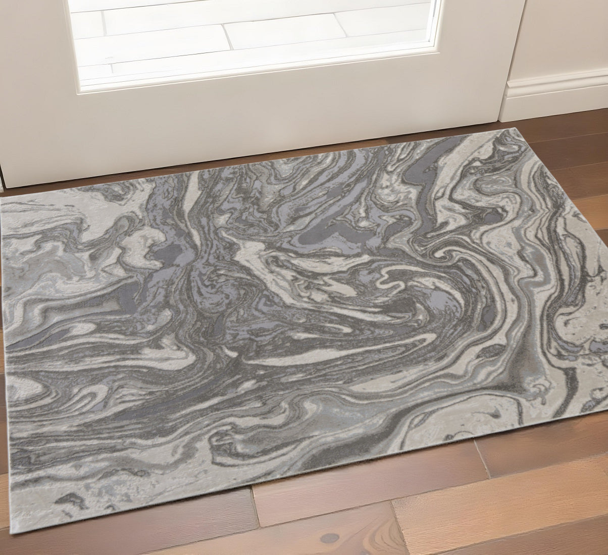 2' X 3' Gray Ivory And Silver Abstract Area Rug - Home & Garden