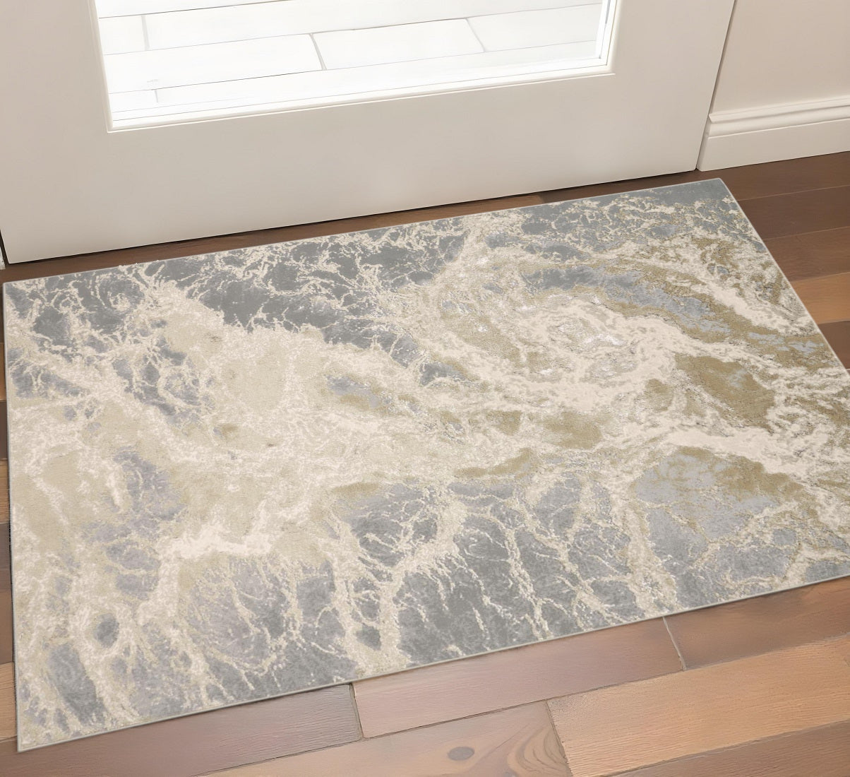 2' X 3' Ivory Tan And Gray Abstract Area Rug - Home & Garden