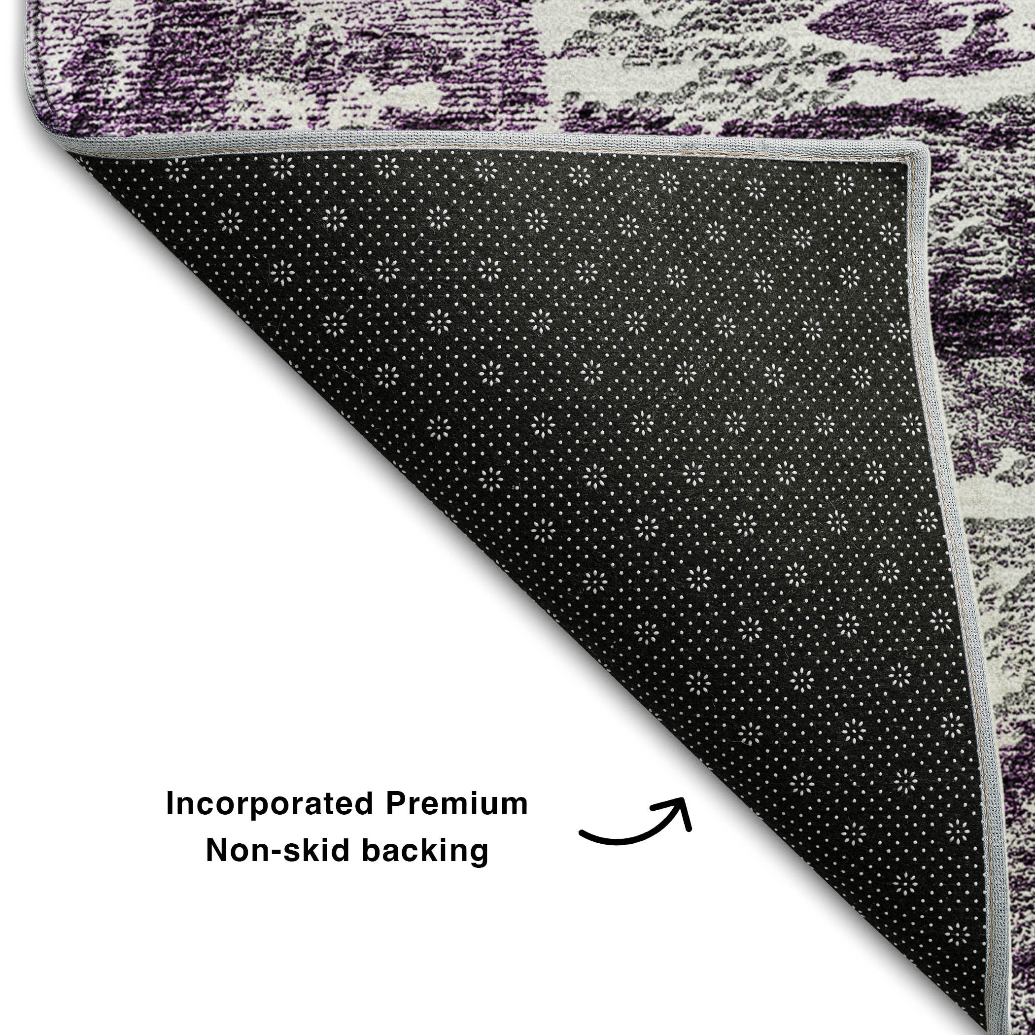 10' X 14' Eggplant And Ivory Abstract Washable Area Rug With UV Protection - Home & Garden