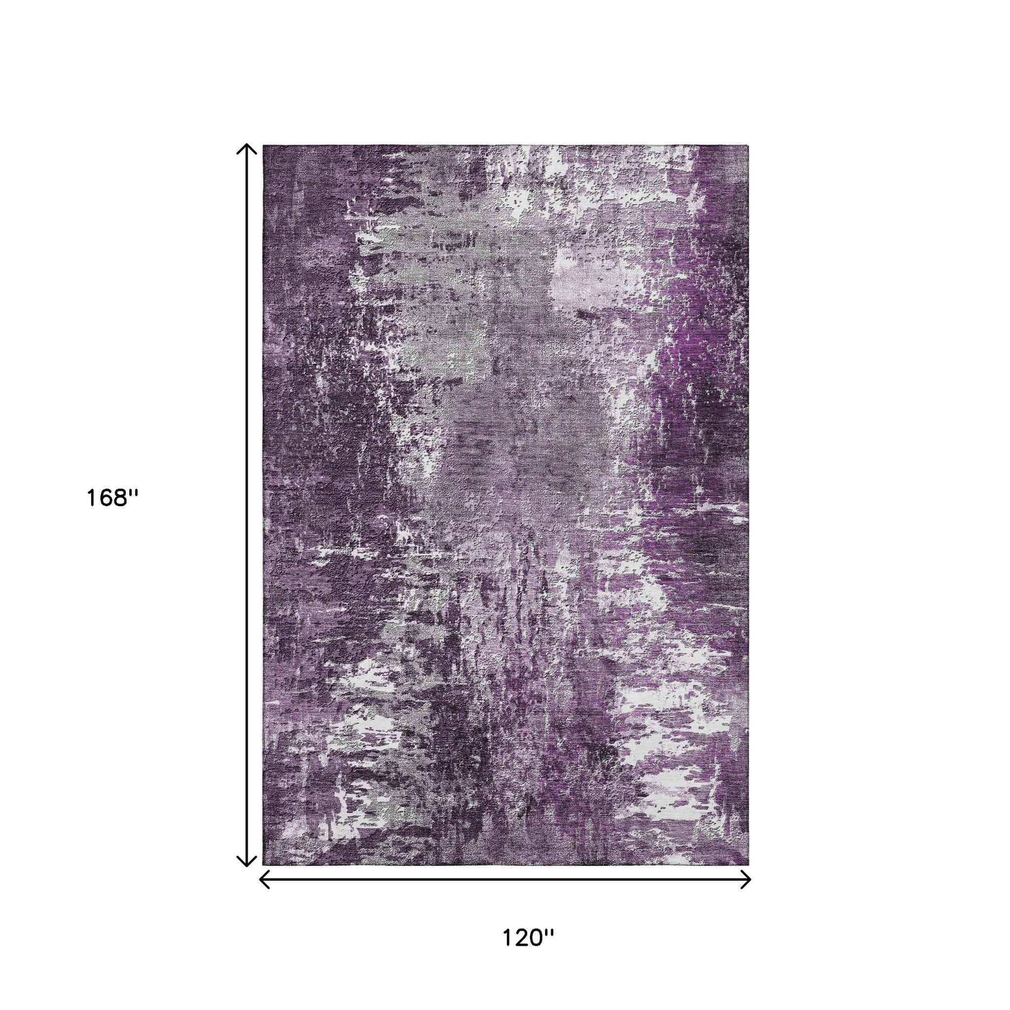 10' X 14' Eggplant And Ivory Abstract Washable Area Rug With UV Protection - Home & Garden