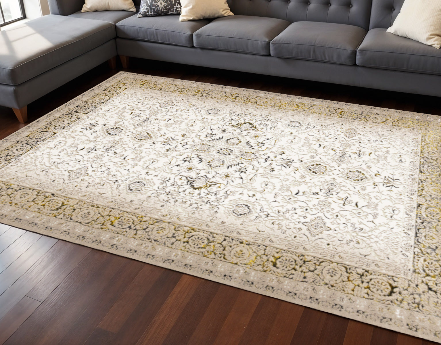 8' X 11' Cream Black And Tan Medallion Area Rug - Home & Garden