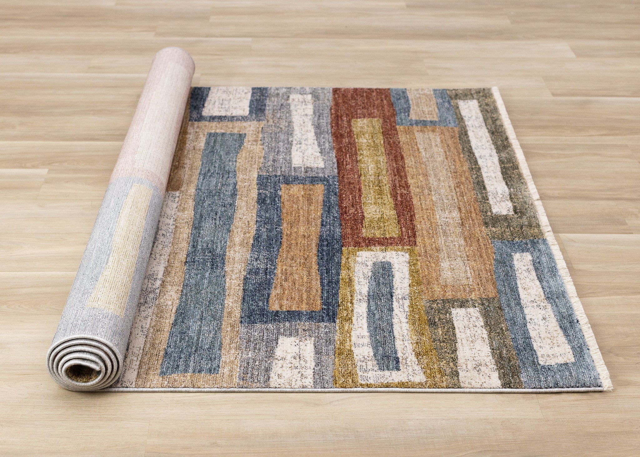 8' X 10' Orange Blue And Beige Geometric Area Rug - Home & Garden