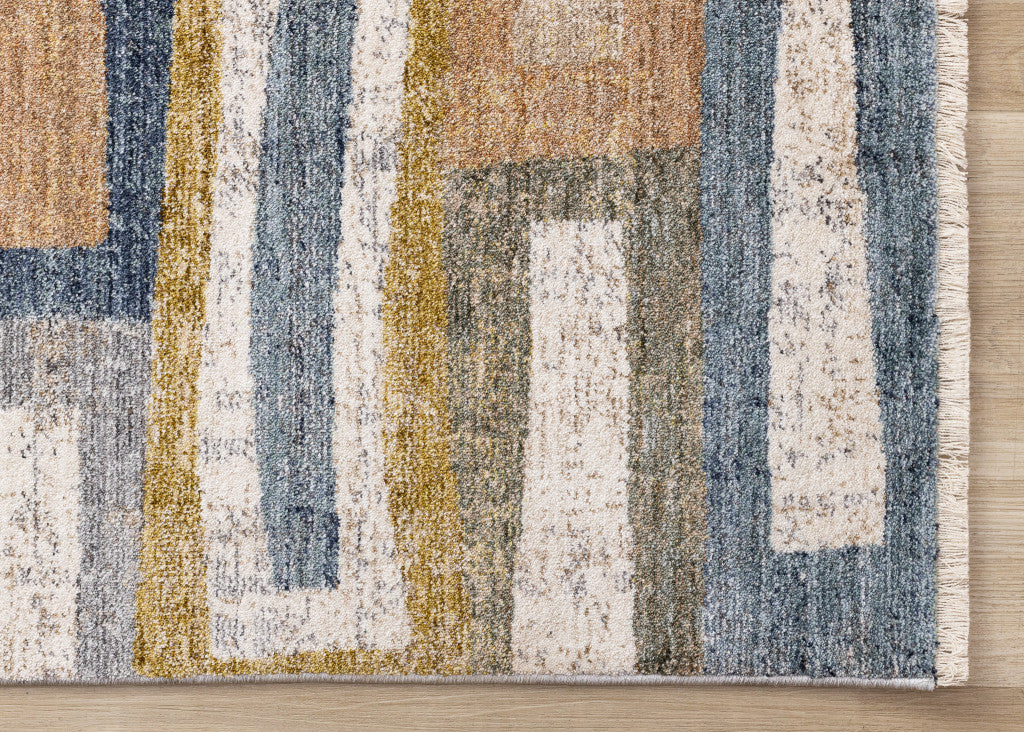 8' X 10' Orange Blue And Beige Geometric Area Rug - Home & Garden