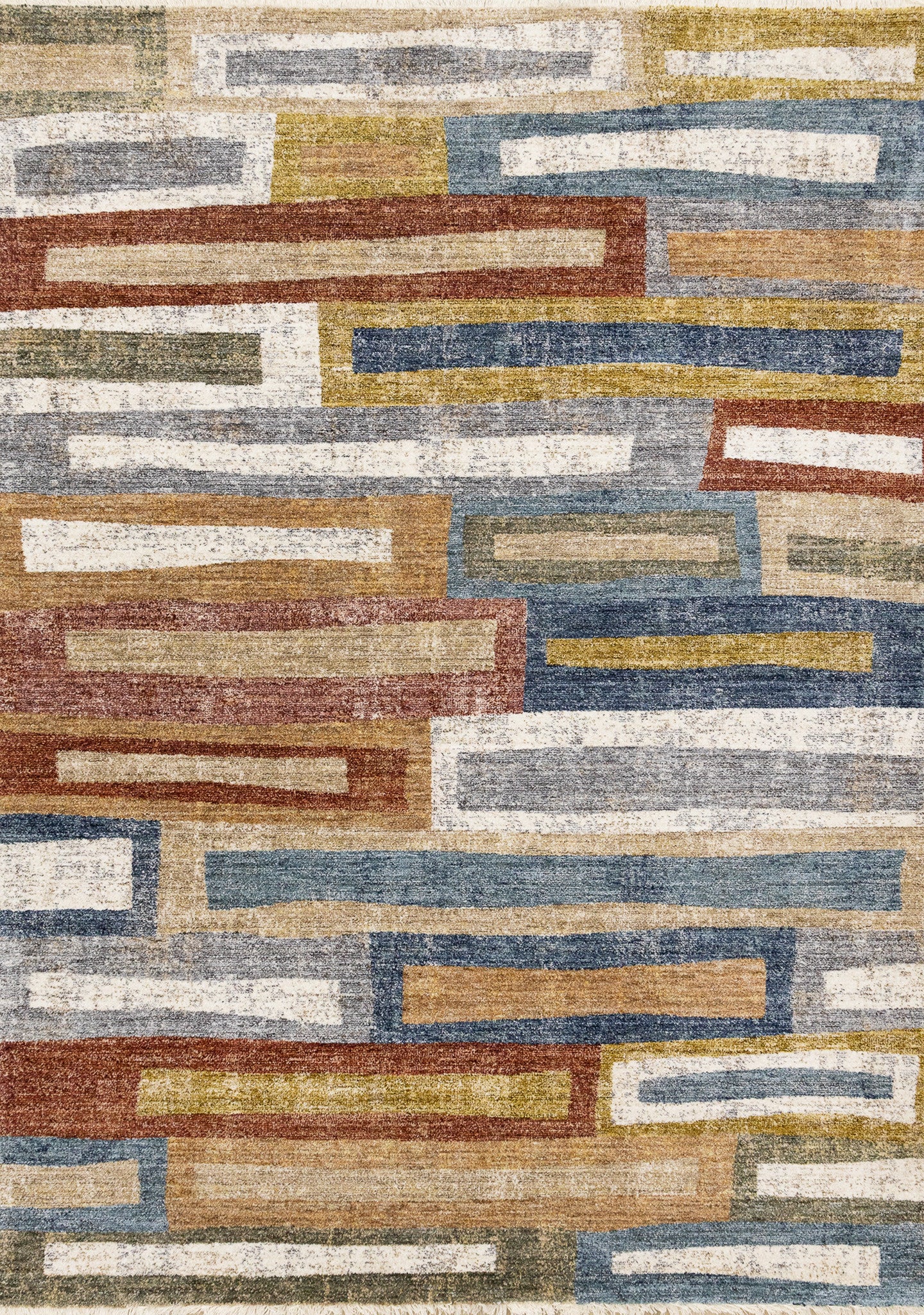 5' X 8' Orange Blue And Beige Geometric Area Rug - Home & Garden