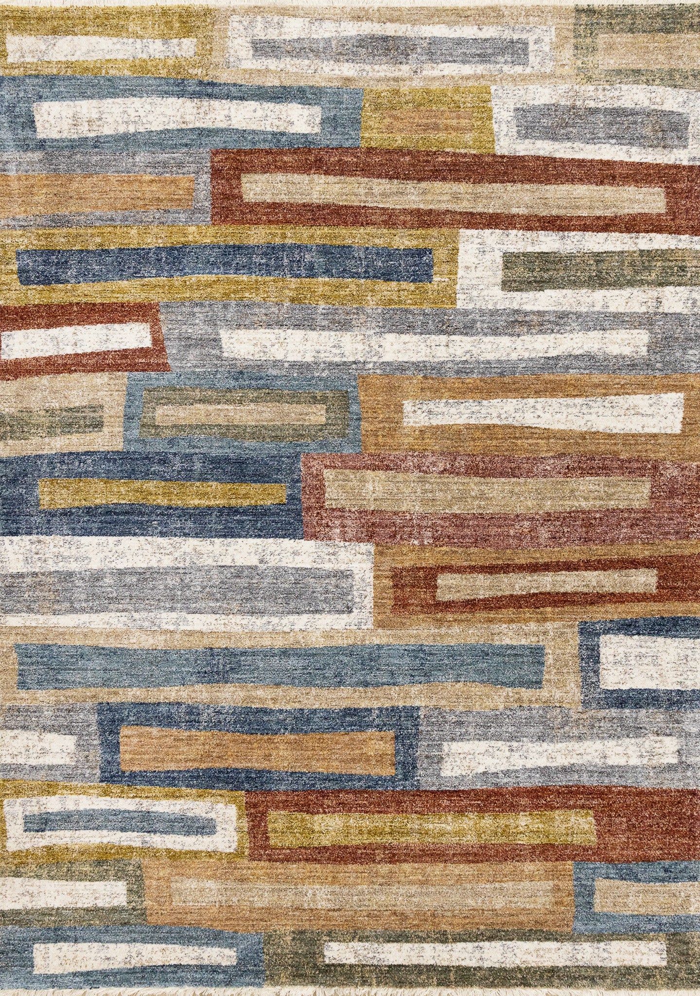 5' X 8' Orange Blue And Beige Geometric Area Rug - Home & Garden
