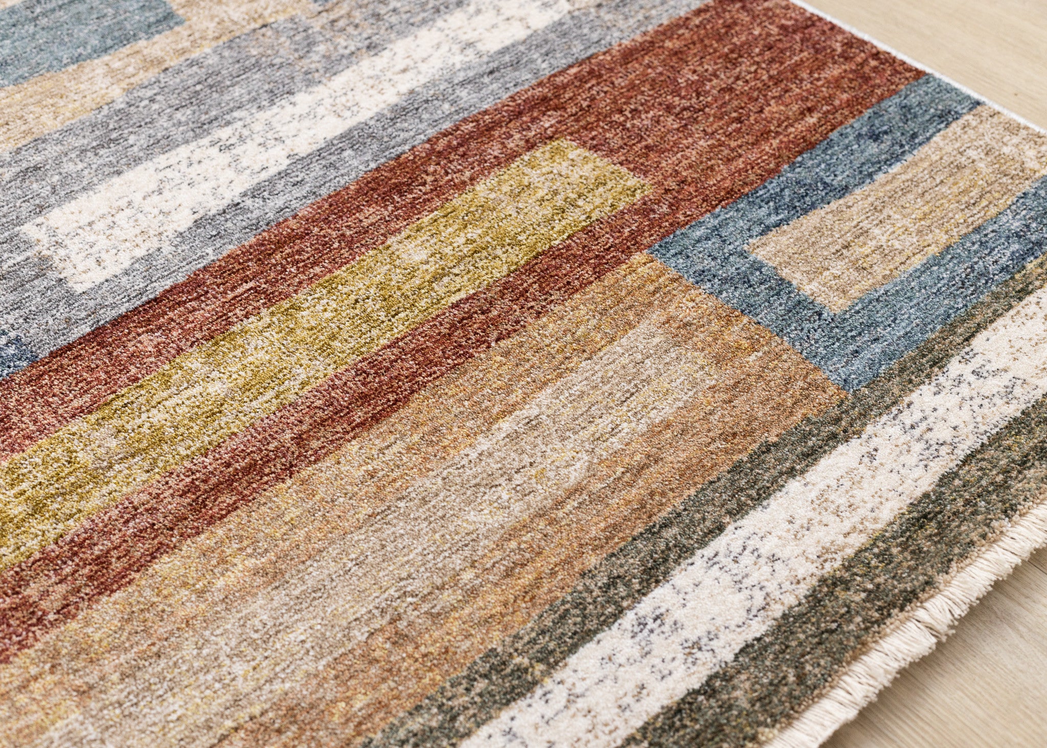5' X 8' Orange Blue And Beige Geometric Area Rug - Home & Garden