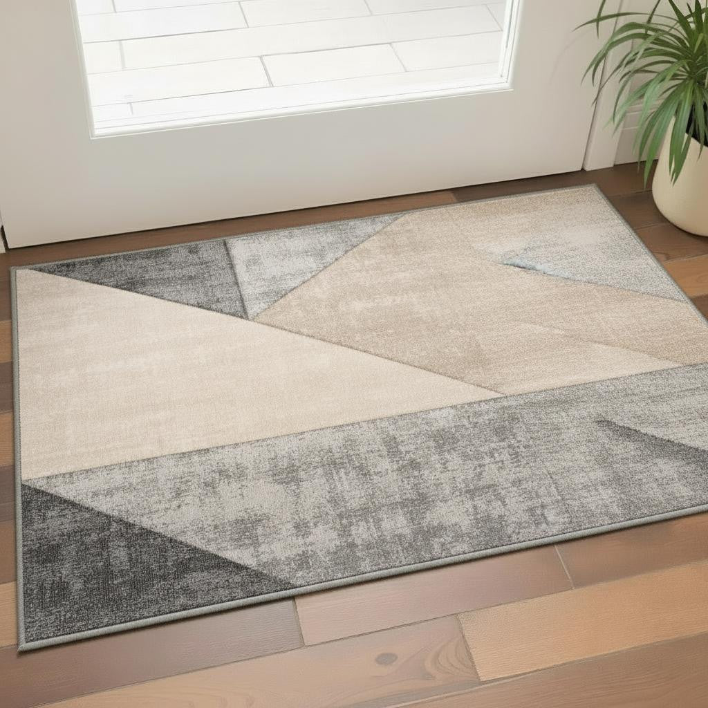 3' X 5' Gray Cream And Beige Geometric Area Rug - Home & Garden