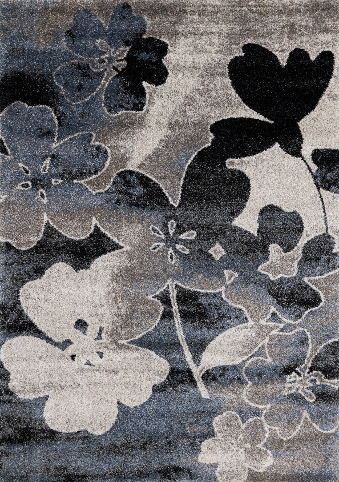 8' Blue Cream And Black Botanical Leaves Runner Rug - Home & Garden