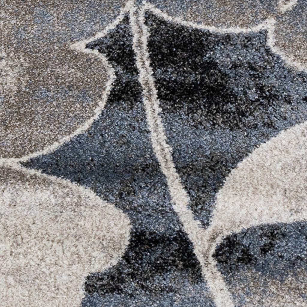 8' Blue Cream And Black Botanical Leaves Runner Rug - Home & Garden