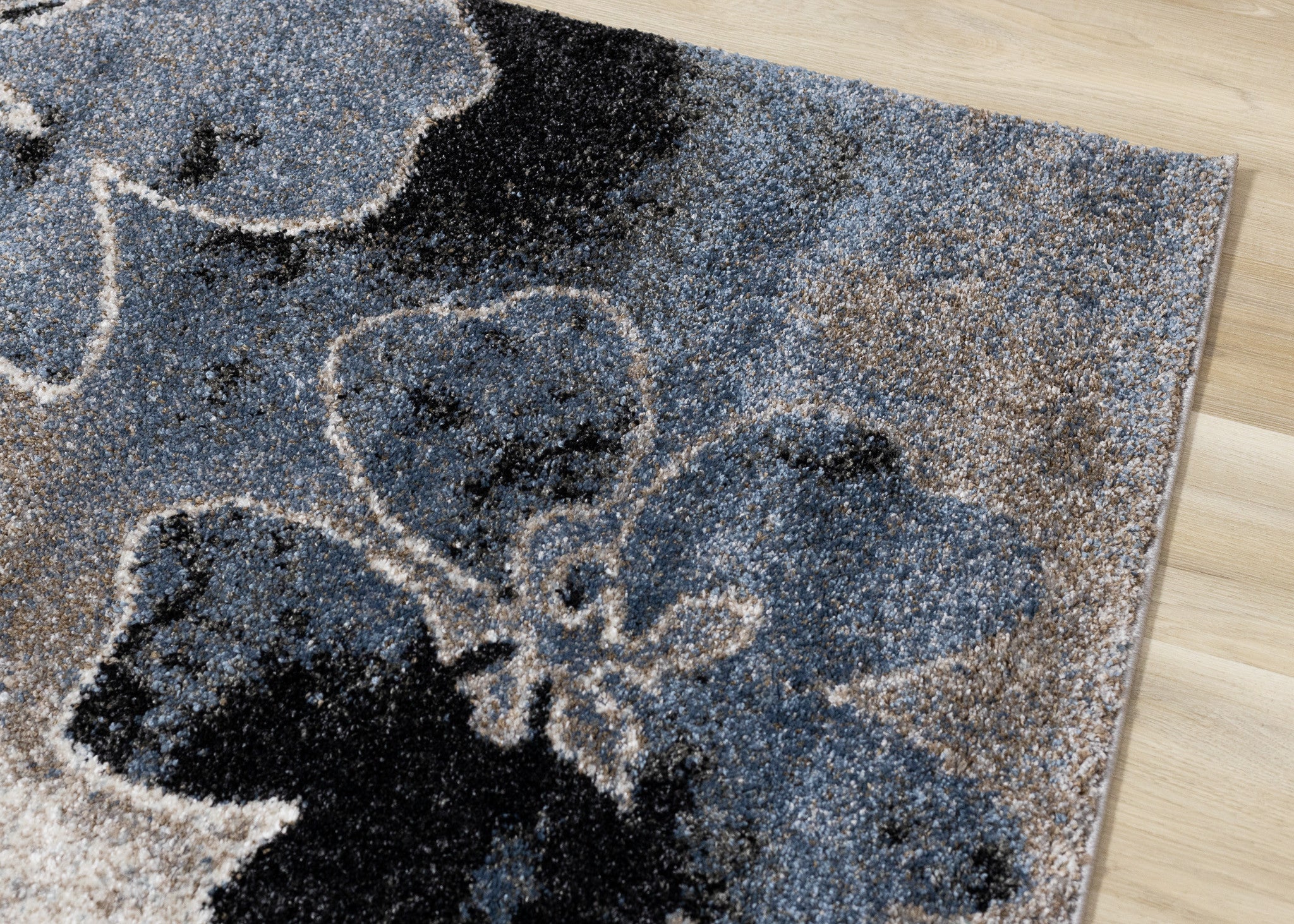 8' Blue Cream And Black Botanical Leaves Runner Rug - Home & Garden