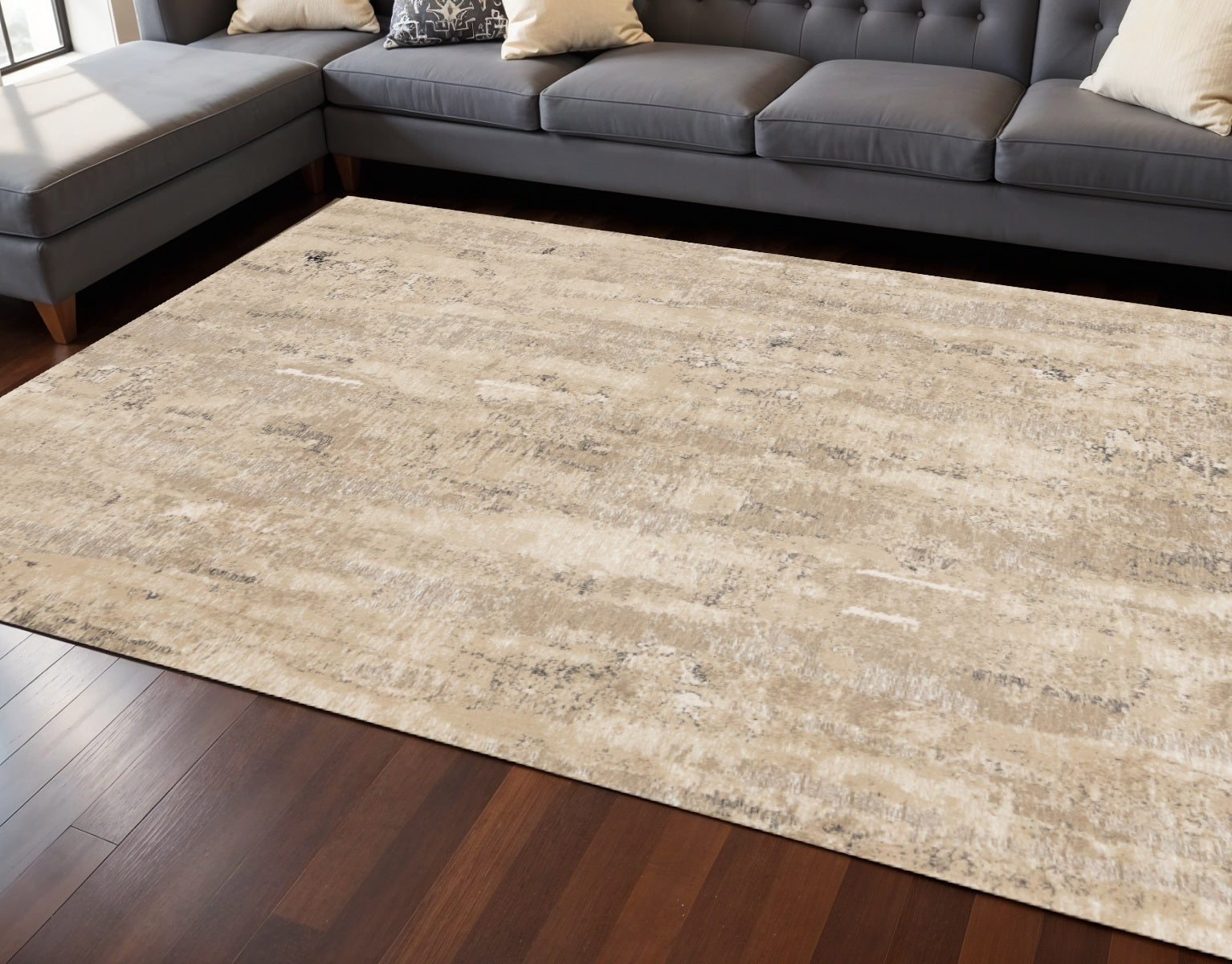8' X 11' Beige And Black Area Rug - Home & Garden