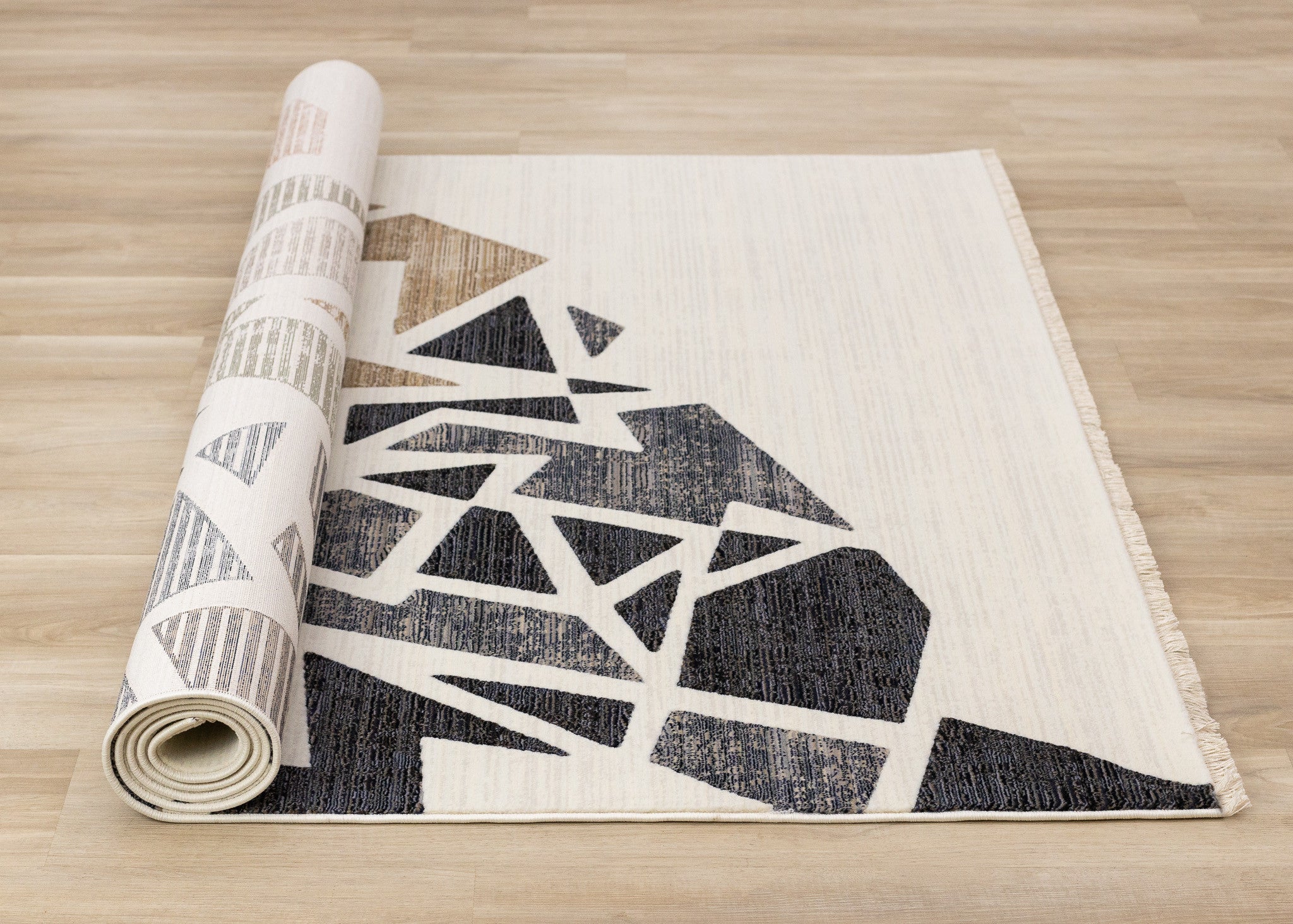 5' X 8' Cream Black And Tan Abstract Area Rug - Home & Garden