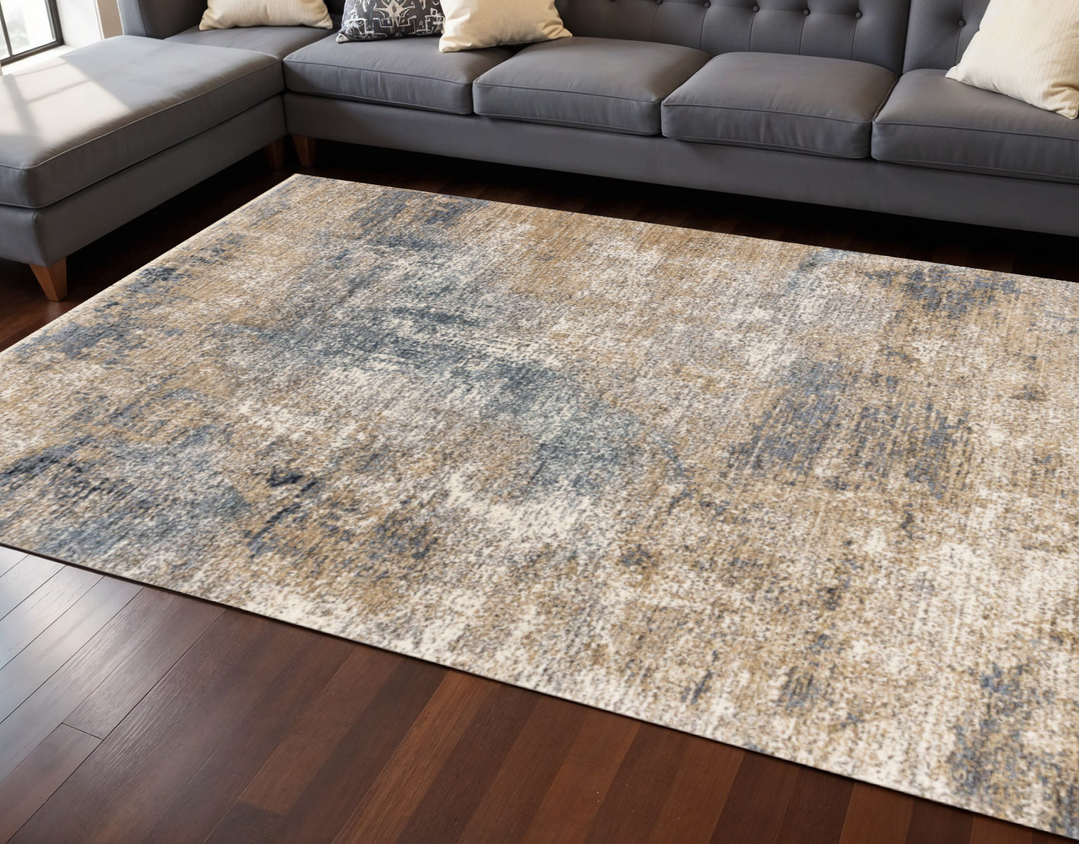 8' X 10' Beige And Blue Abstract Area Rug - Home & Garden
