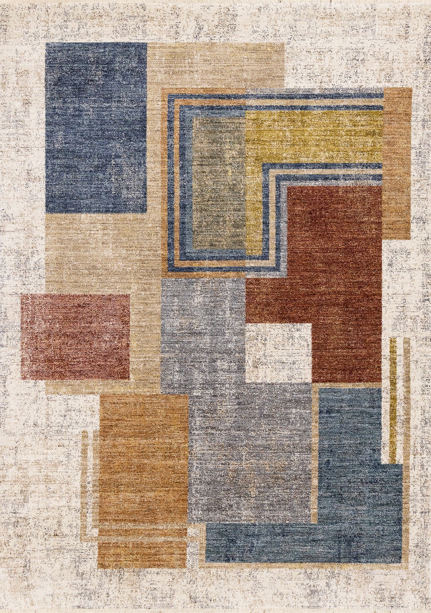 8' X 10' Cream Blue And Brown Geometric Area Rug - Home & Garden