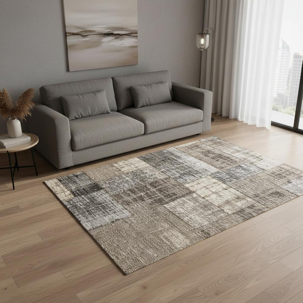 5' X 8' Gray Cream And Tan Abstract Area Rug - Home & Garden
