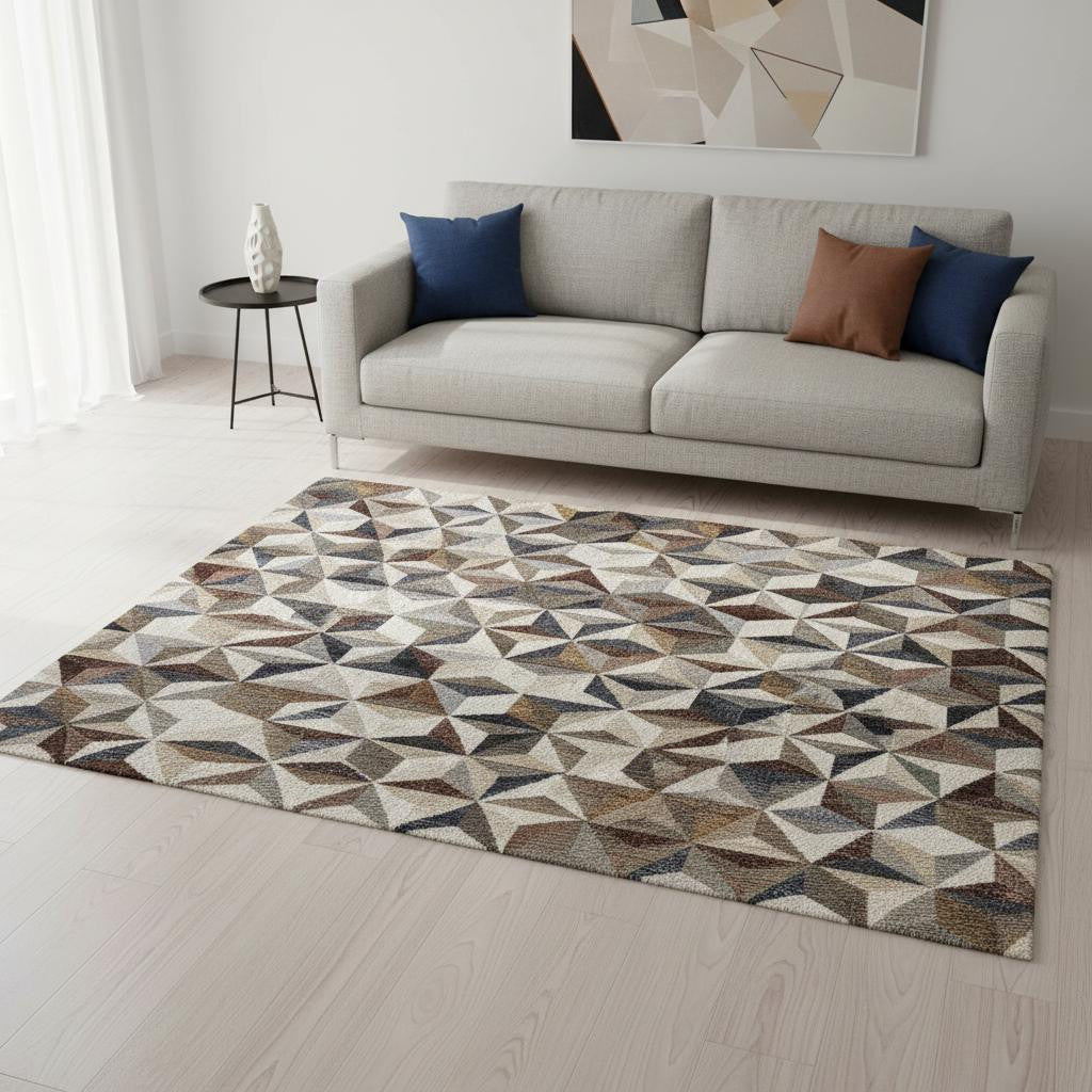 5' X 8' Cream Gray And Brown Geometric Area Rug - Home & Garden