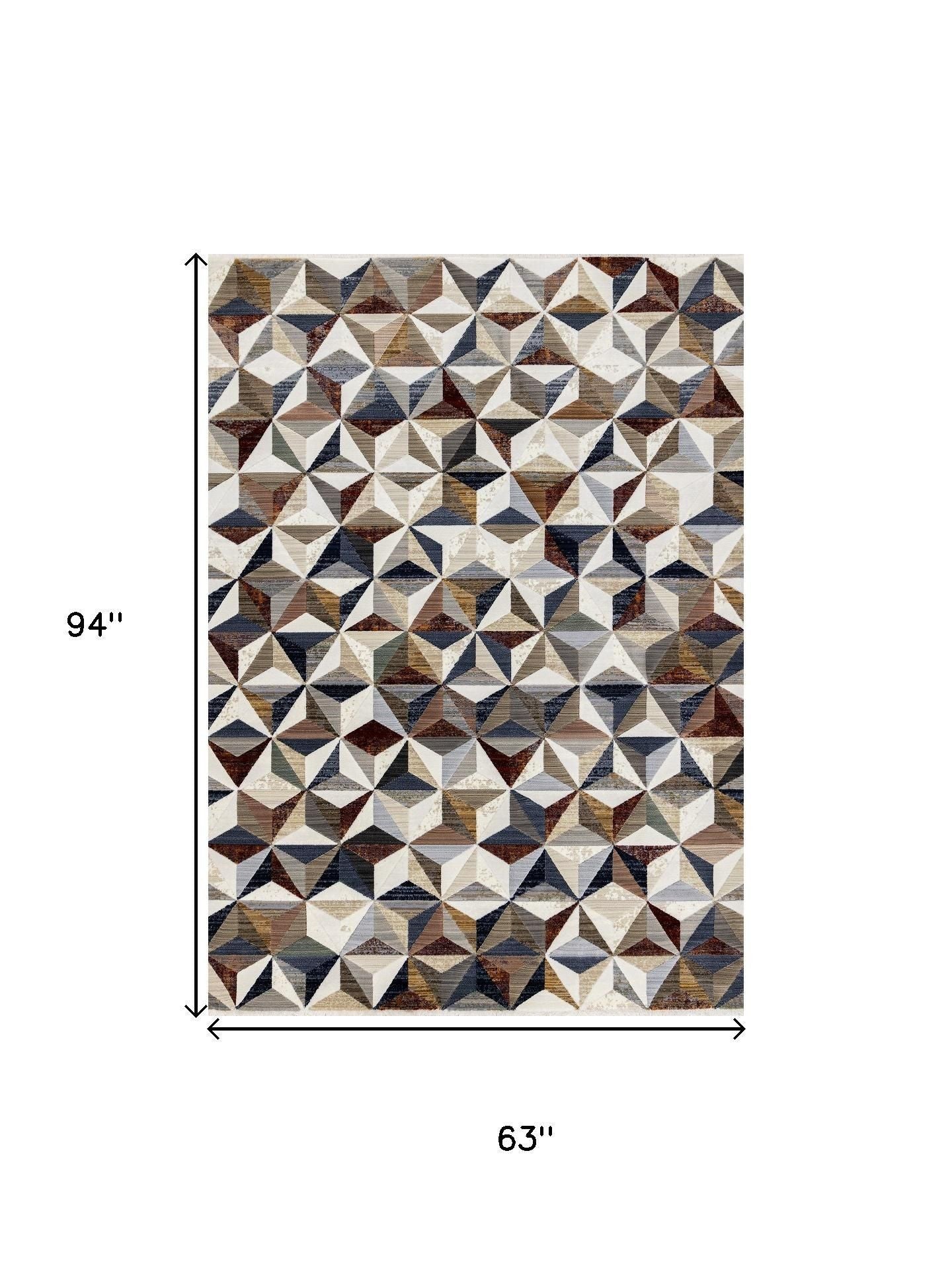 5' X 8' Cream Gray And Brown Geometric Area Rug - Home & Garden