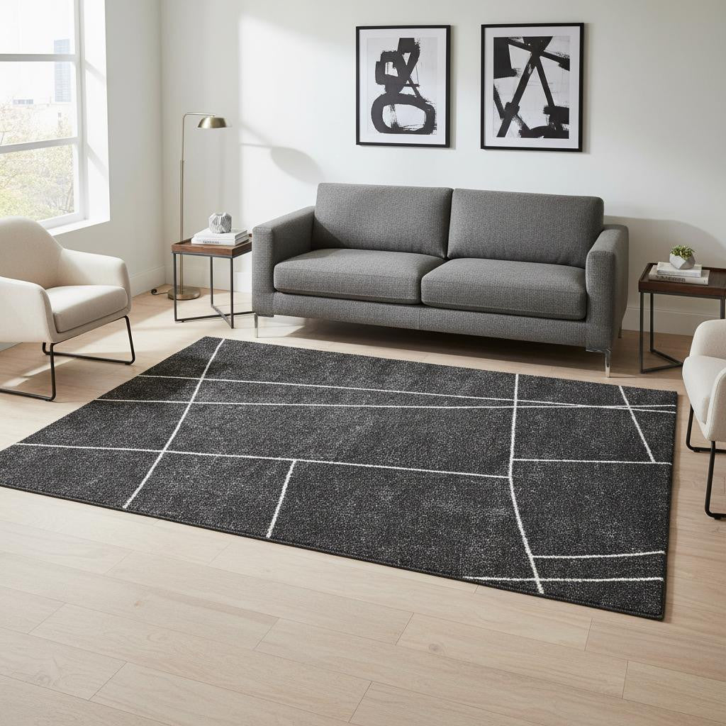 5' X 8' Gray And White Abstract Area Rug - Home & Garden