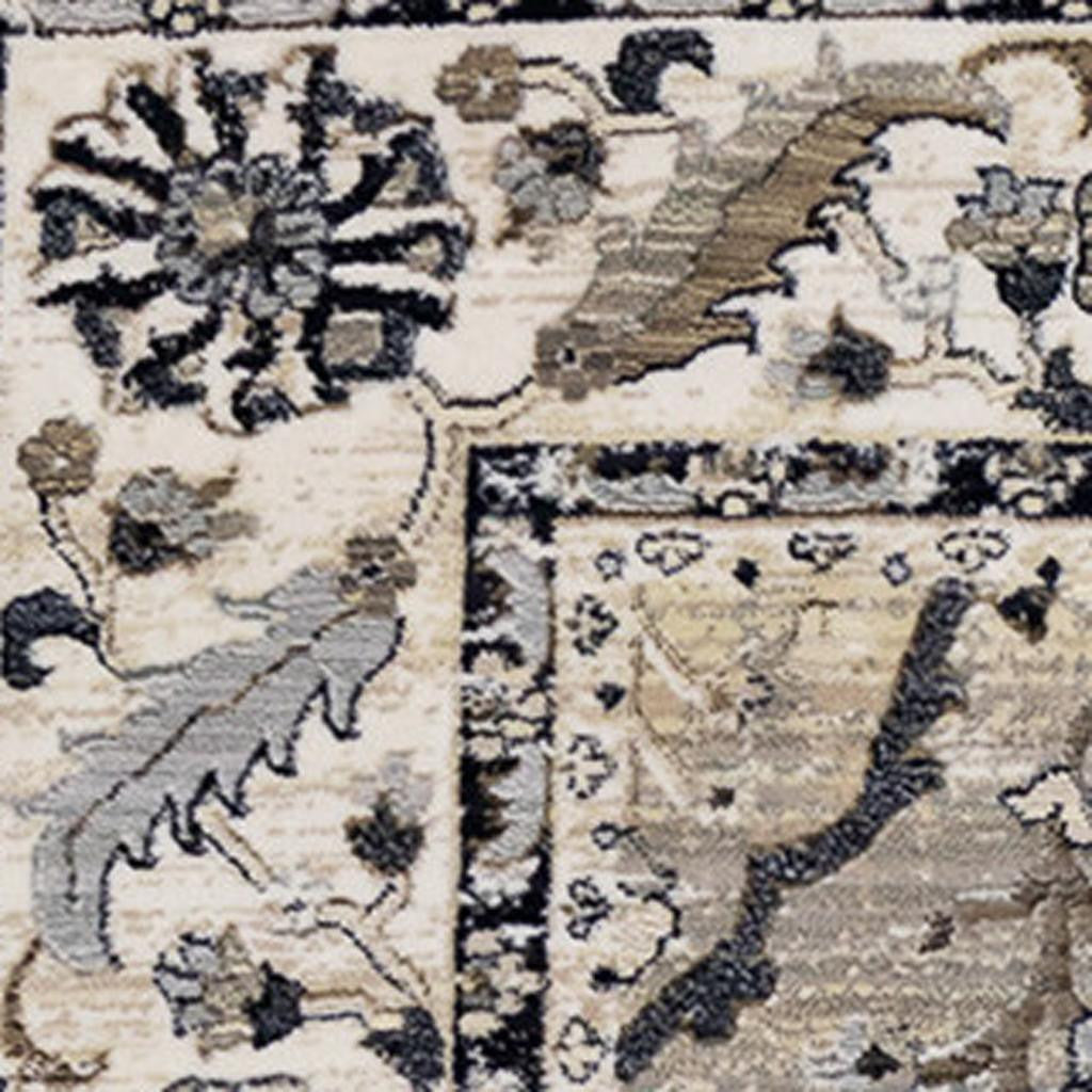 8' Beige Gray And Black Medallion Runner Rug - Home & Garden