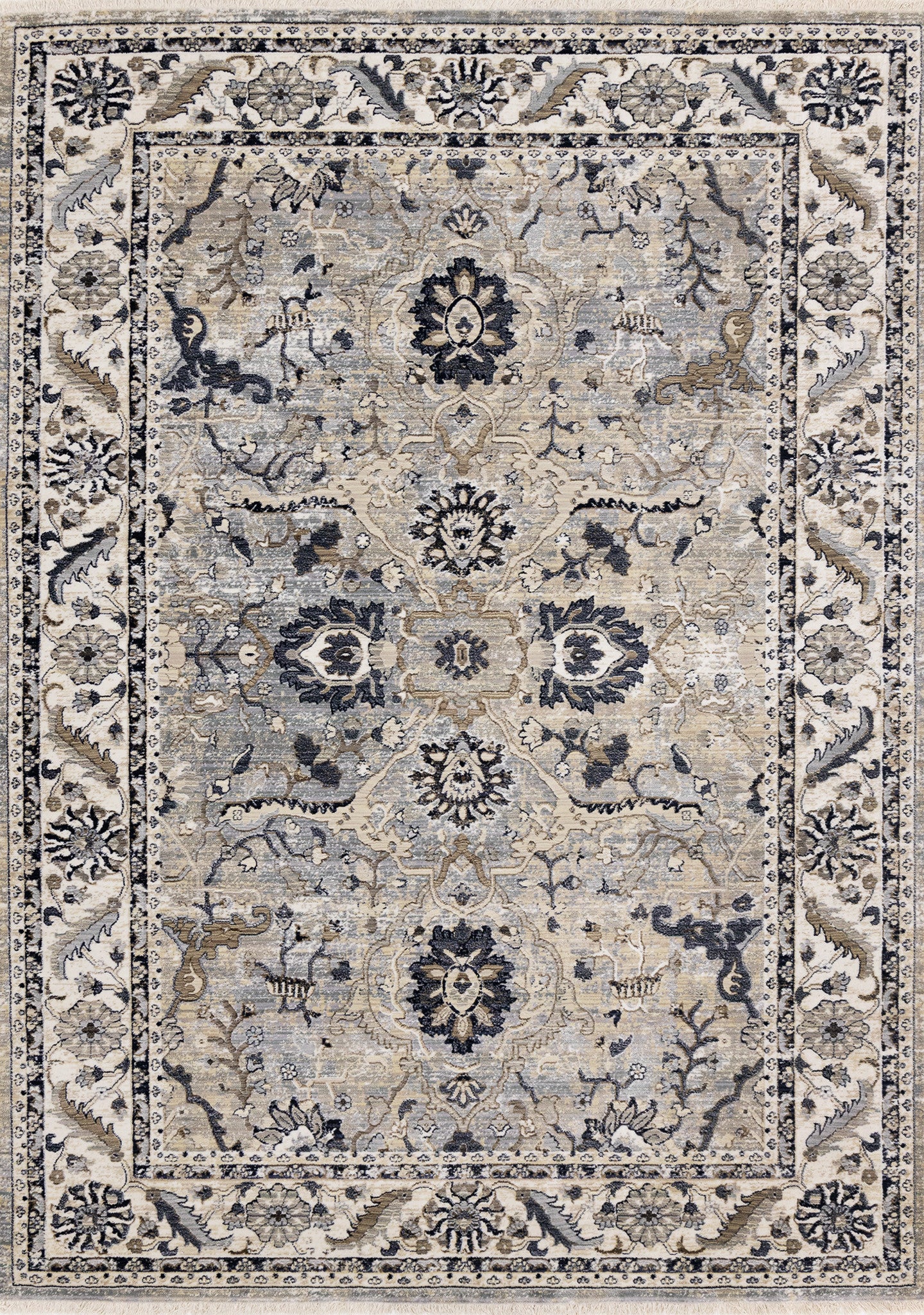 8' Beige Gray And Black Medallion Runner Rug - Home & Garden