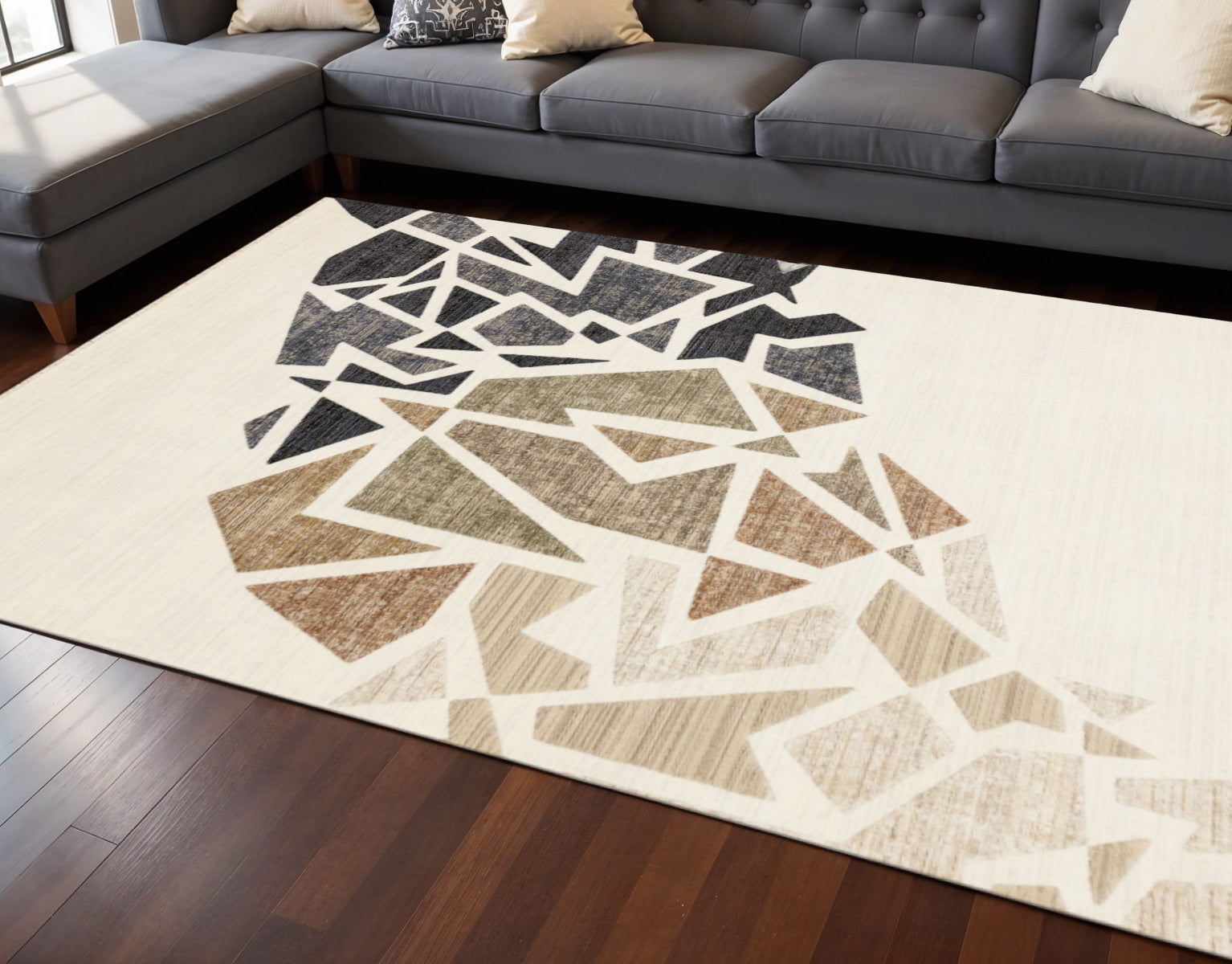 8' X 10' Cream Black And Tan Abstract Area Rug - Home & Garden