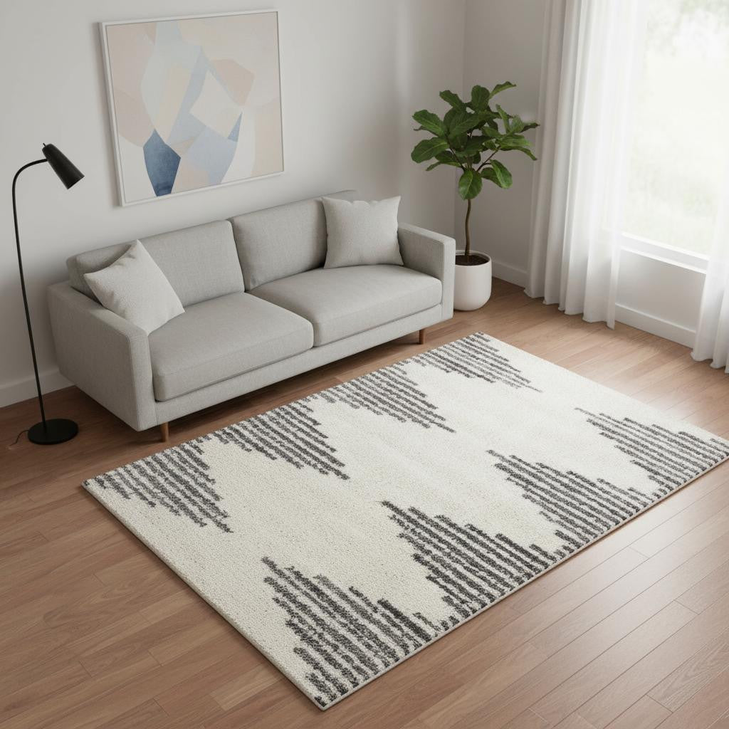5' X 8' Cream And Gray Geometric Area Rug - Home & Garden