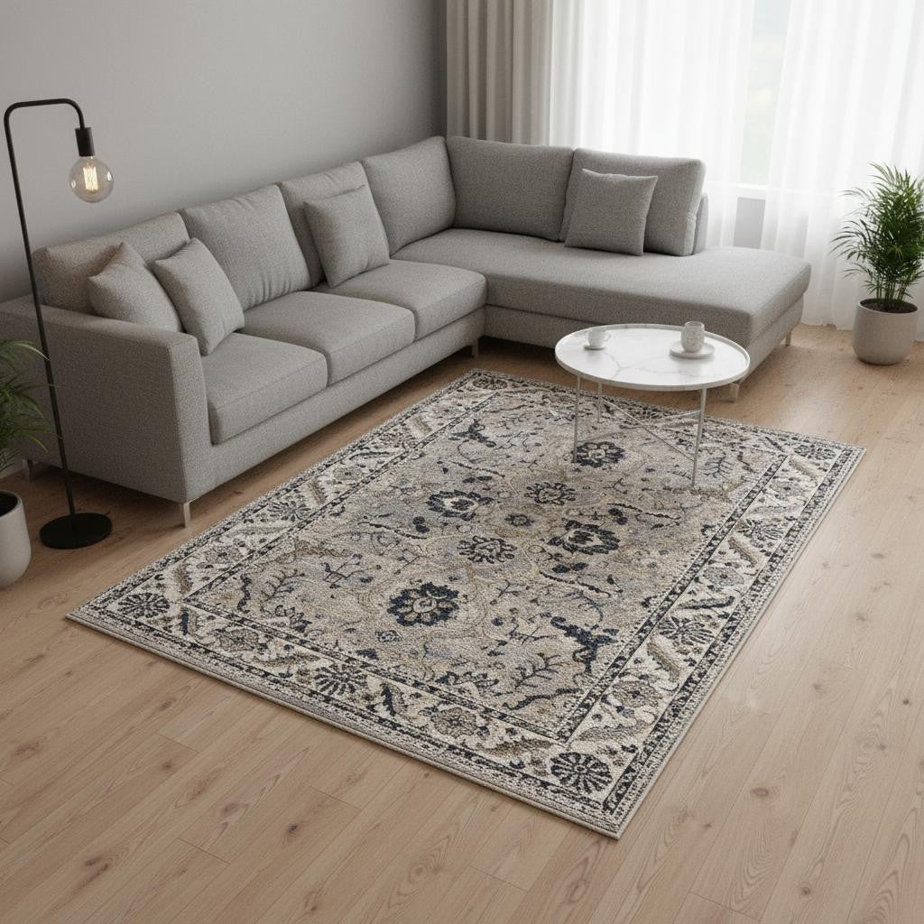 8' X 10' Beige Gray And Black Medallion Area Rug - Home & Garden