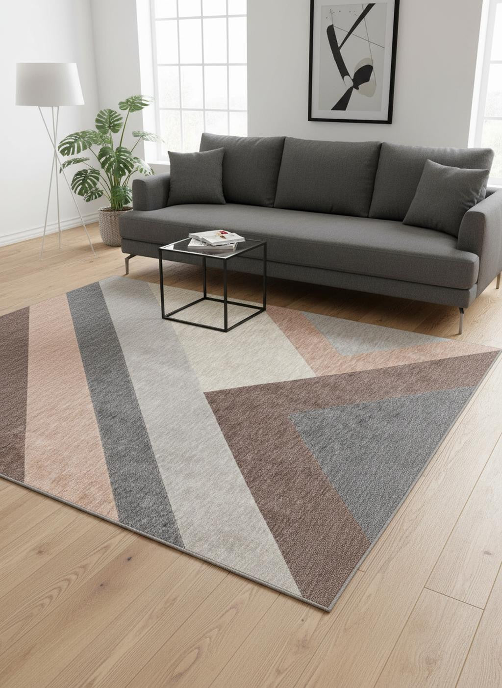 5' X 8' Gray Brown And Beige Geometric Area Rug - Home & Garden