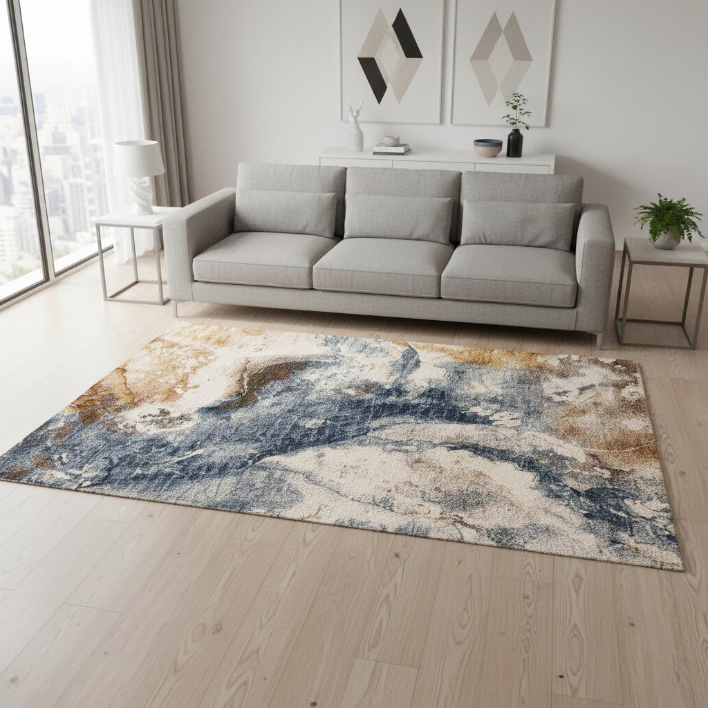 5' X 8' Cream Copper And Blue Abstract Area Rug - Home & Garden