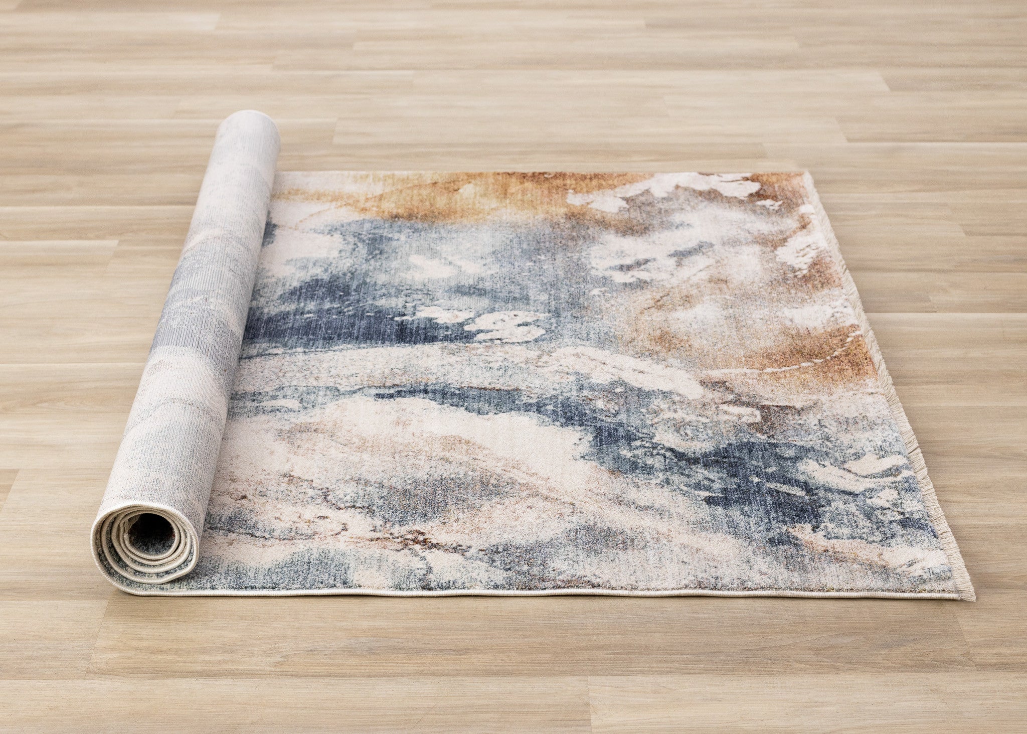 5' X 8' Cream Copper And Blue Abstract Area Rug - Home & Garden