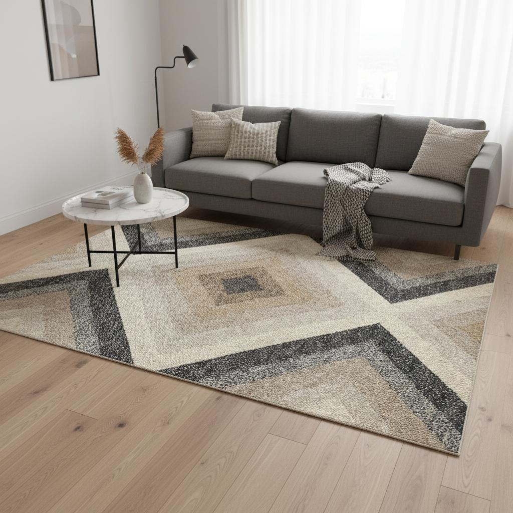 5' X 8' Gray Beige And Black Geometric Area Rug - Home & Garden