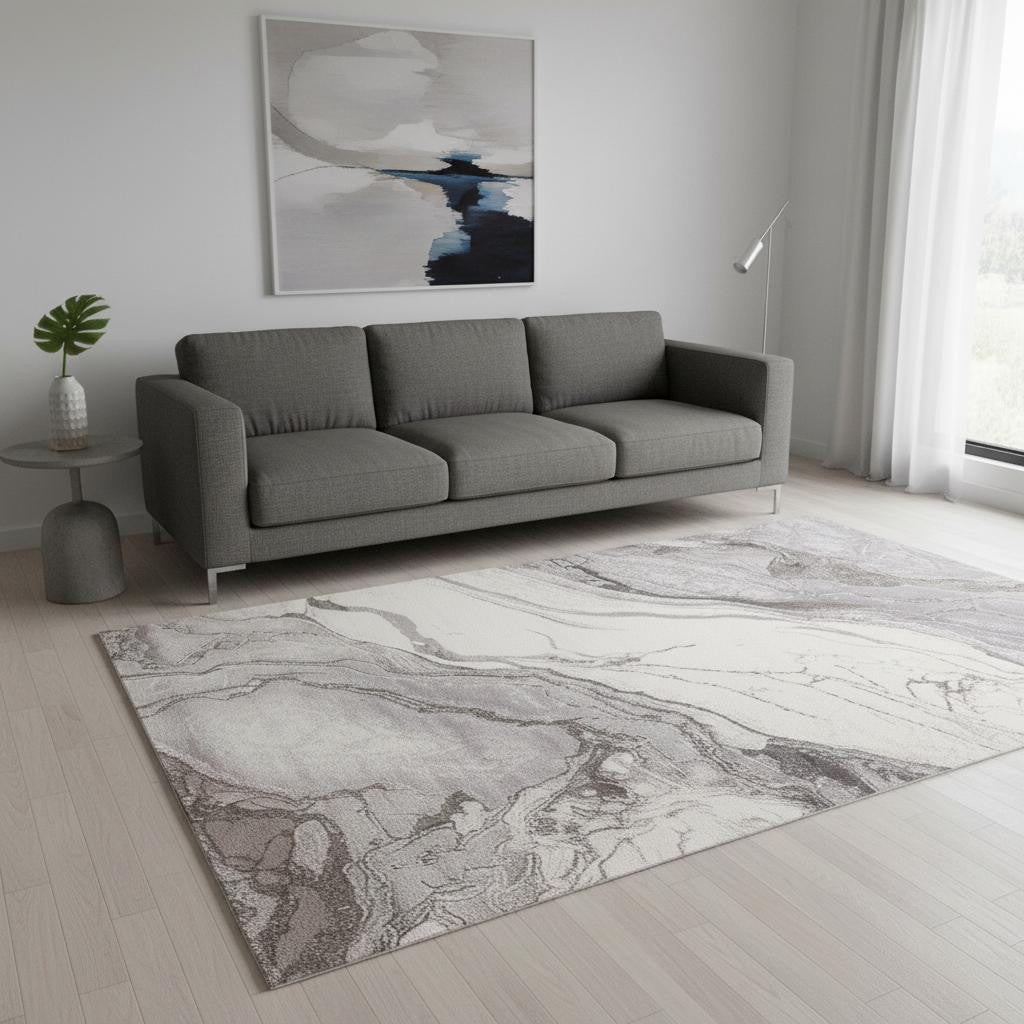 5' X 8' Gray And Off White Abstract Area Rug - Home & Garden