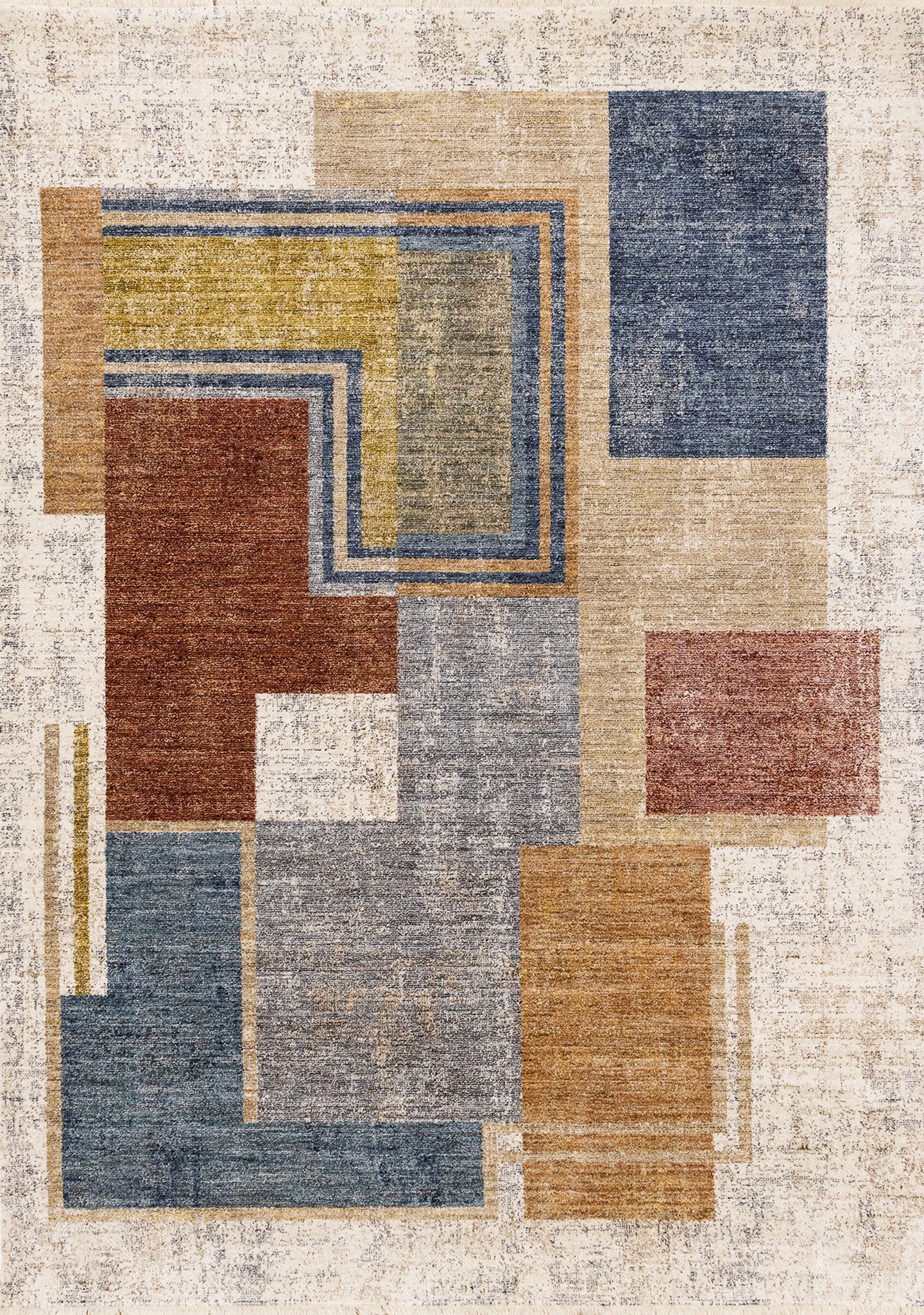 5' X 8' Cream Blue And Brown Geometric Area Rug - Home & Garden