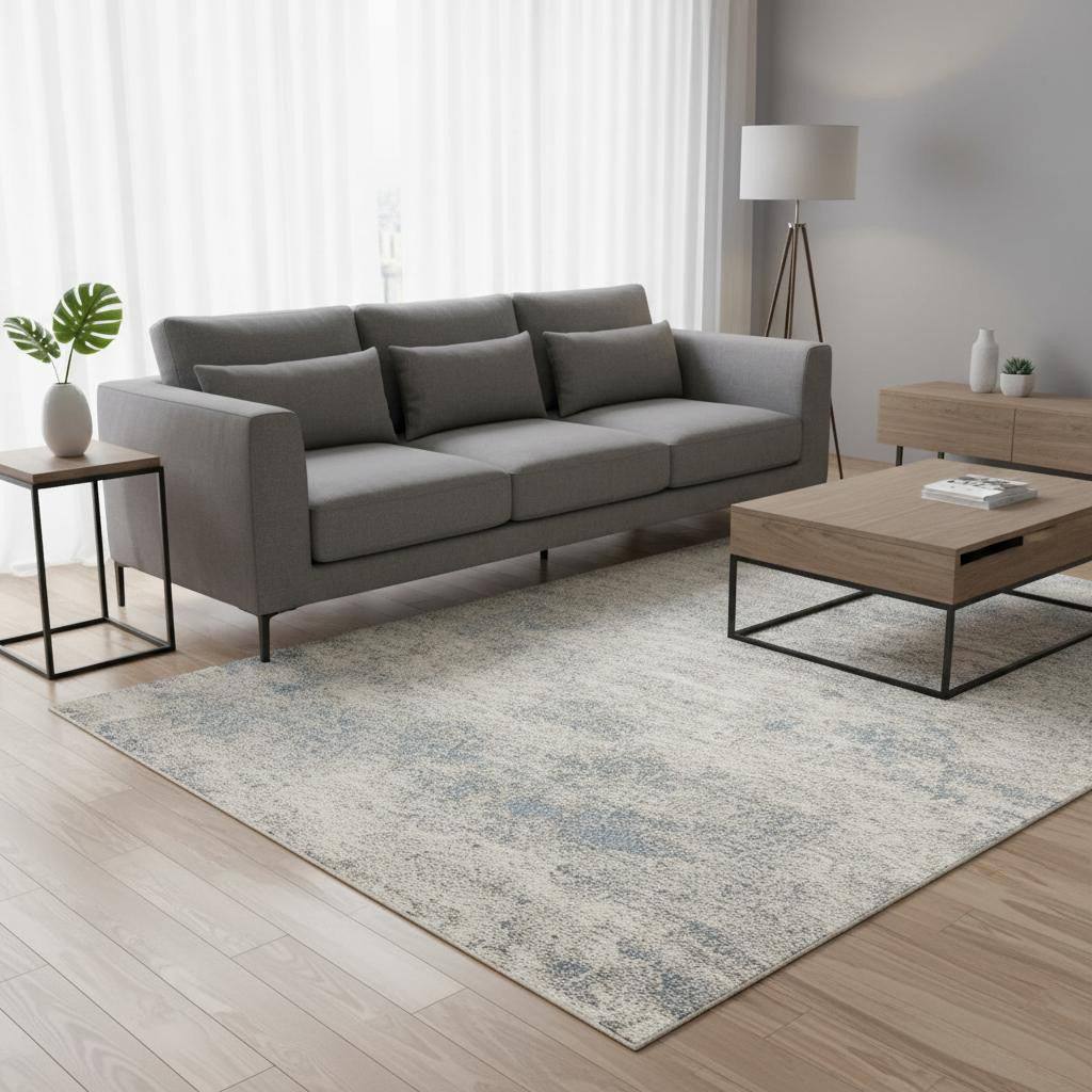 5' X 8' Cream And Blue Abstract Area Rug - Home & Garden