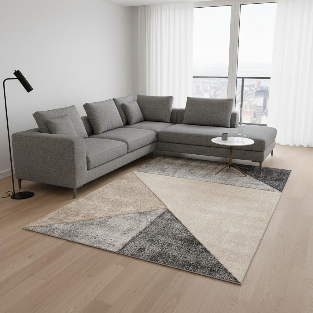 7' X 10' Gray Cream And Beige Geometric Area Rug - Home & Garden