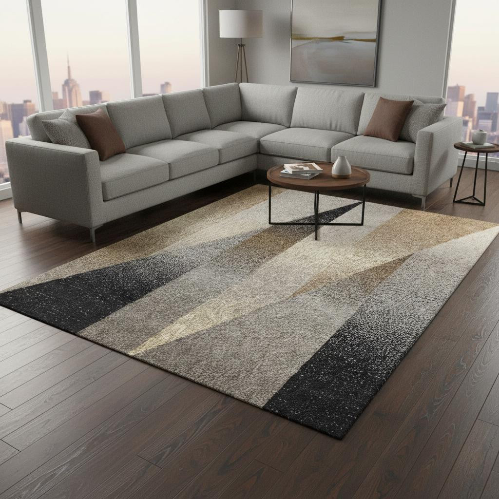 8' X 11' Gray Brown And Beige Geometric Area Rug - Home & Garden