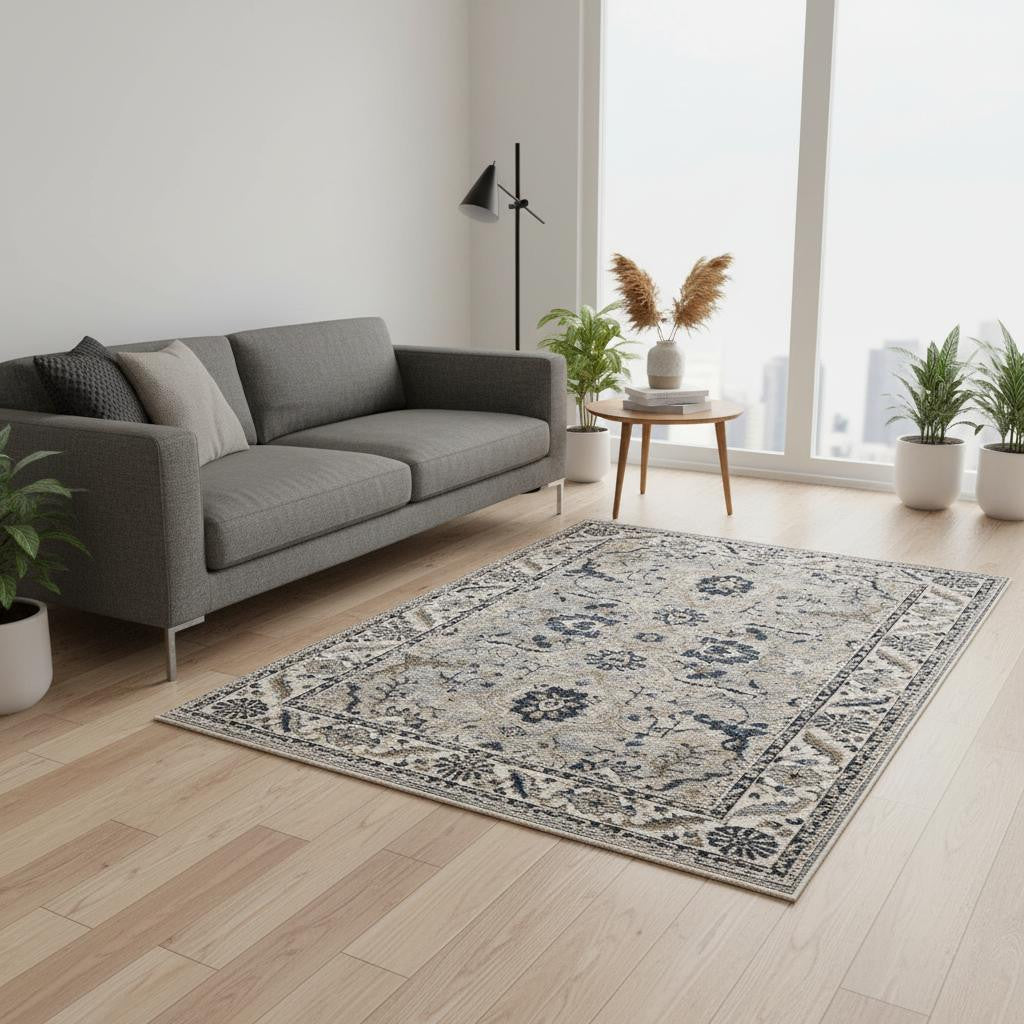 5' X 8' Beige Gray And Black Medallion Area Rug - Home & Garden