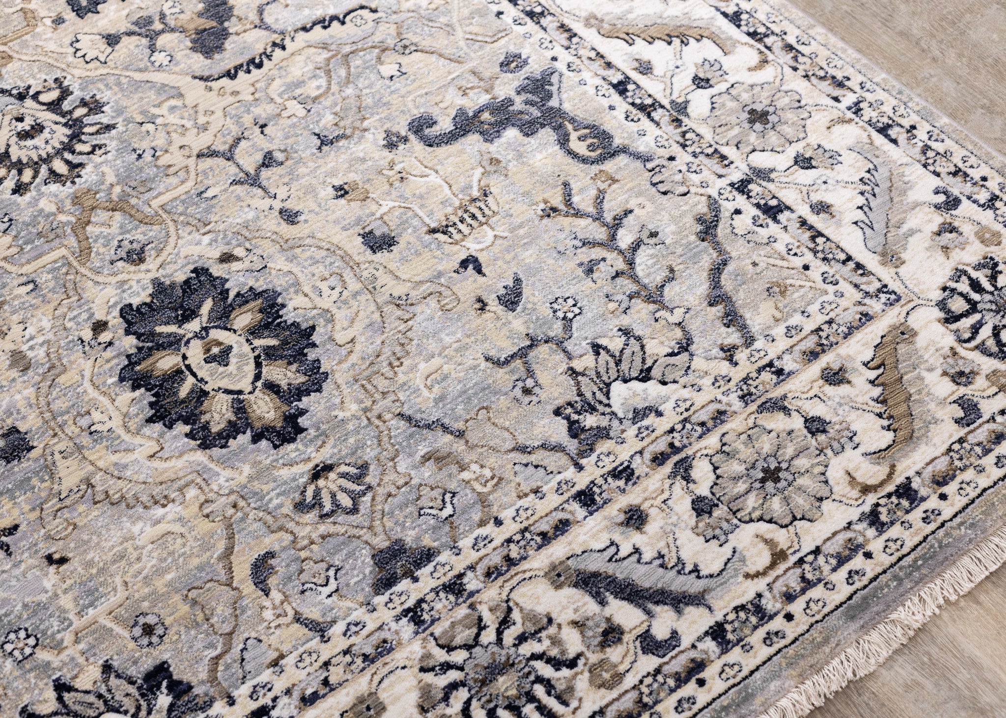 5' X 8' Beige Gray And Black Medallion Area Rug - Home & Garden