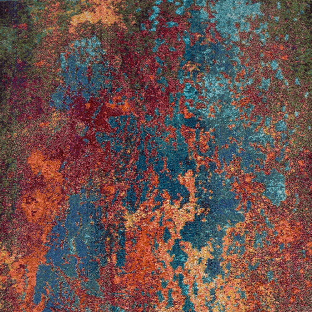 7' X 10' Blue and Orange Abstract Power Loom Area Rug - Home & Garden