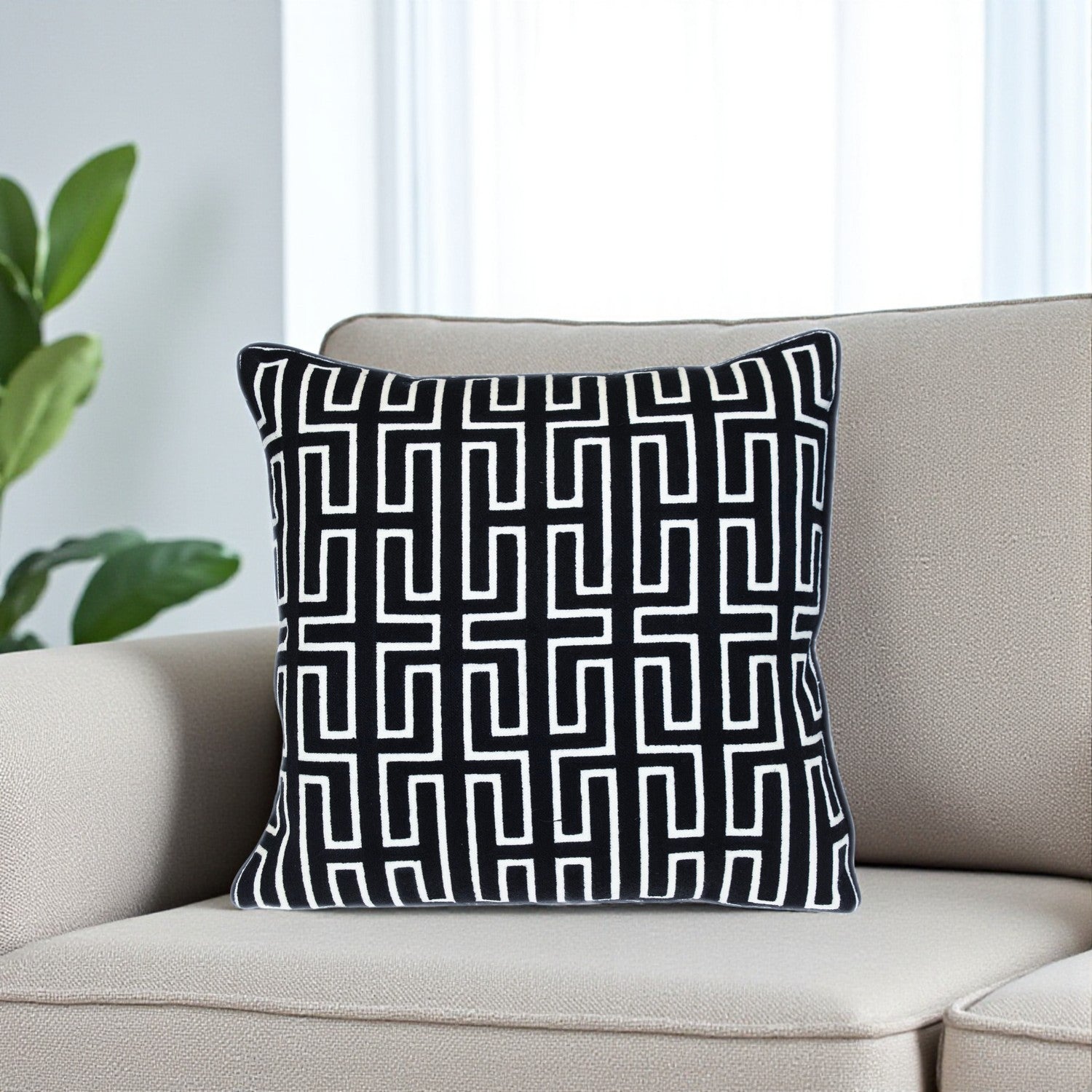 20" X 20" Black Geometric Cotton Zippered Pillow - Home & Garden