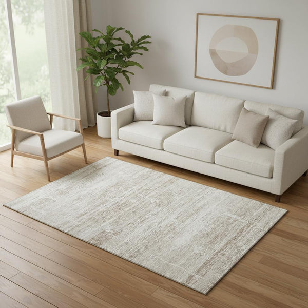 5' X 8' Beige And Ivory Abstract Washable Area Rug With UV Protection - Home & Garden