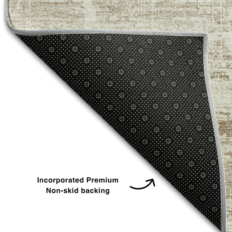 5' X 8' Beige And Ivory Abstract Washable Area Rug With UV Protection - Home & Garden