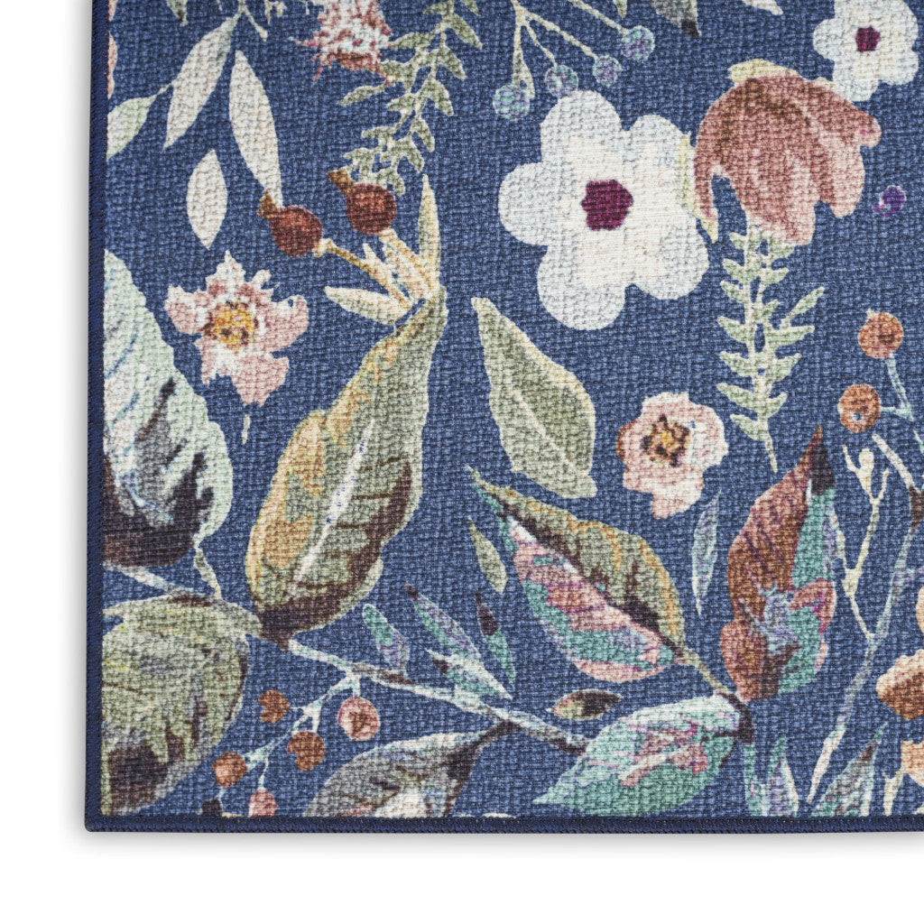 6' X 9' Blue and Green Floral Power Loom Washable Non Skid Area Rug - Home & Garden
