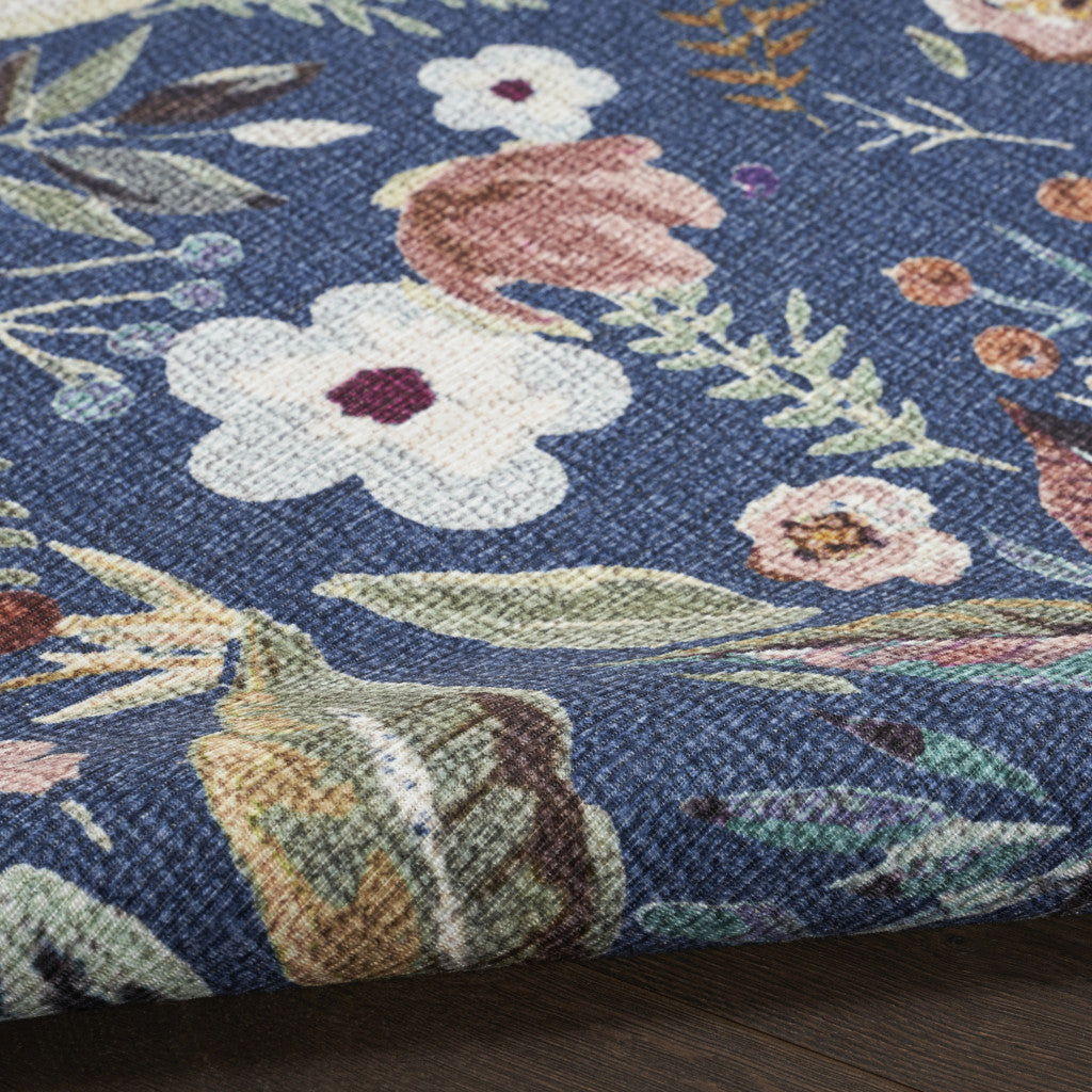 6' X 9' Blue and Green Floral Power Loom Washable Non Skid Area Rug - Home & Garden