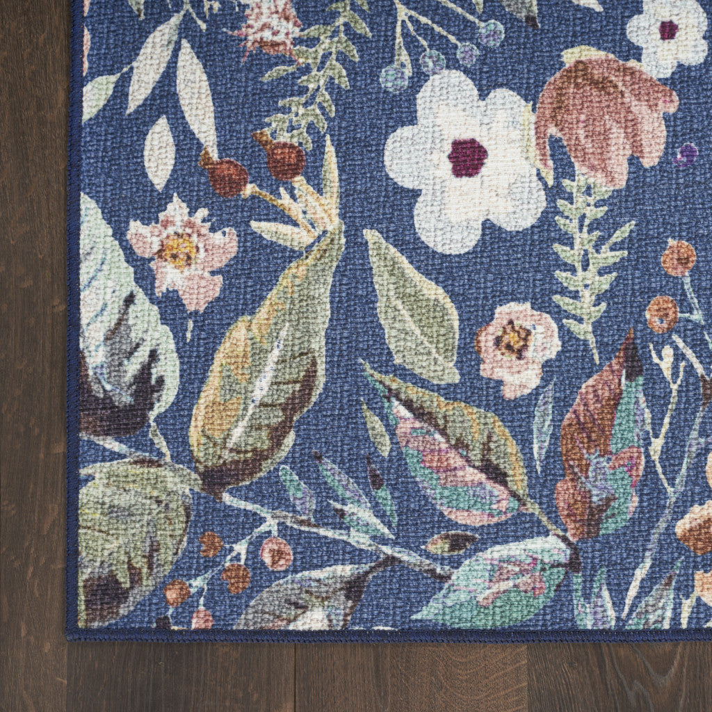 6' X 9' Blue and Green Floral Power Loom Washable Non Skid Area Rug - Home & Garden