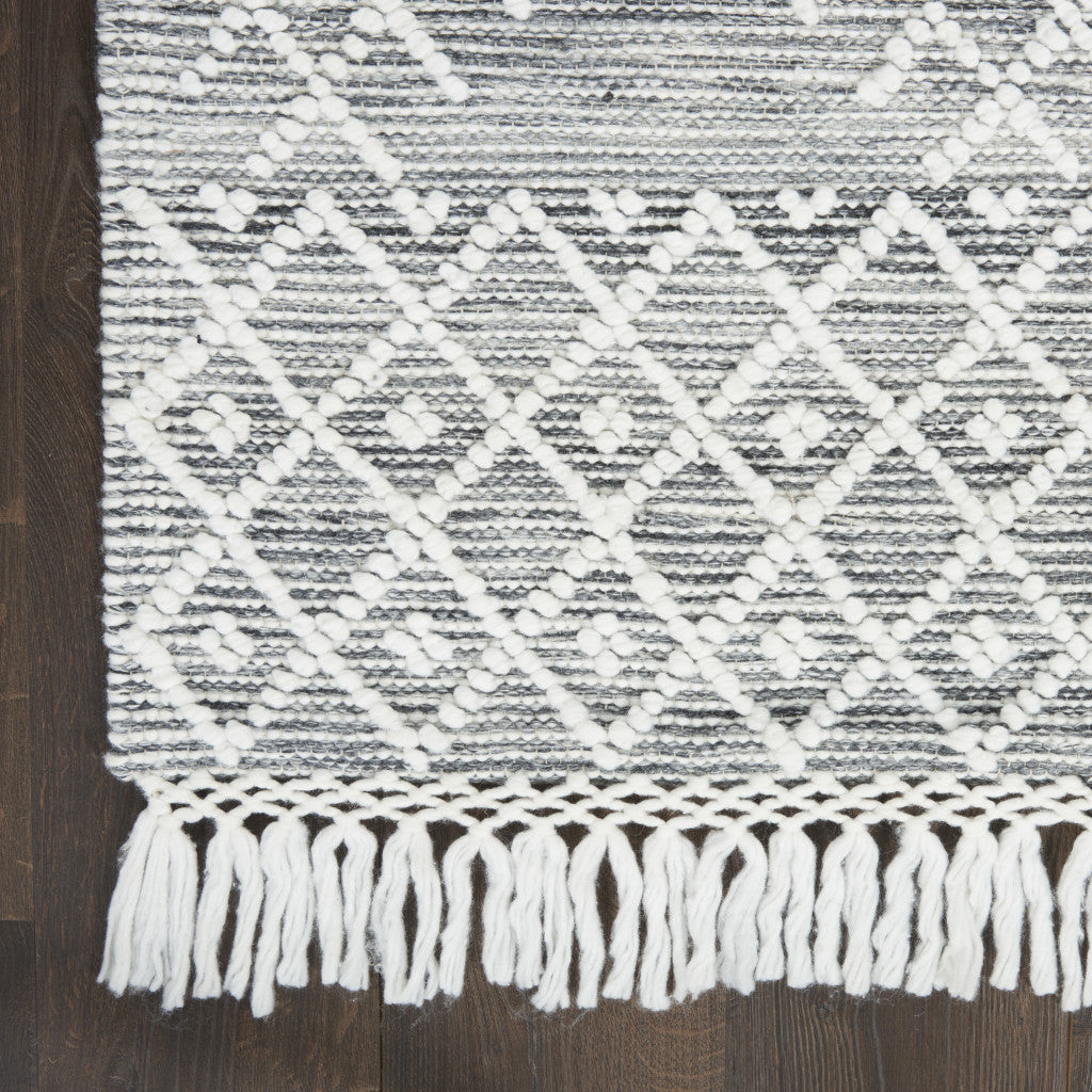 4' X 6' Gray and Ivory Geometric Hand Woven Area Rug With Fringe - Home & Garden