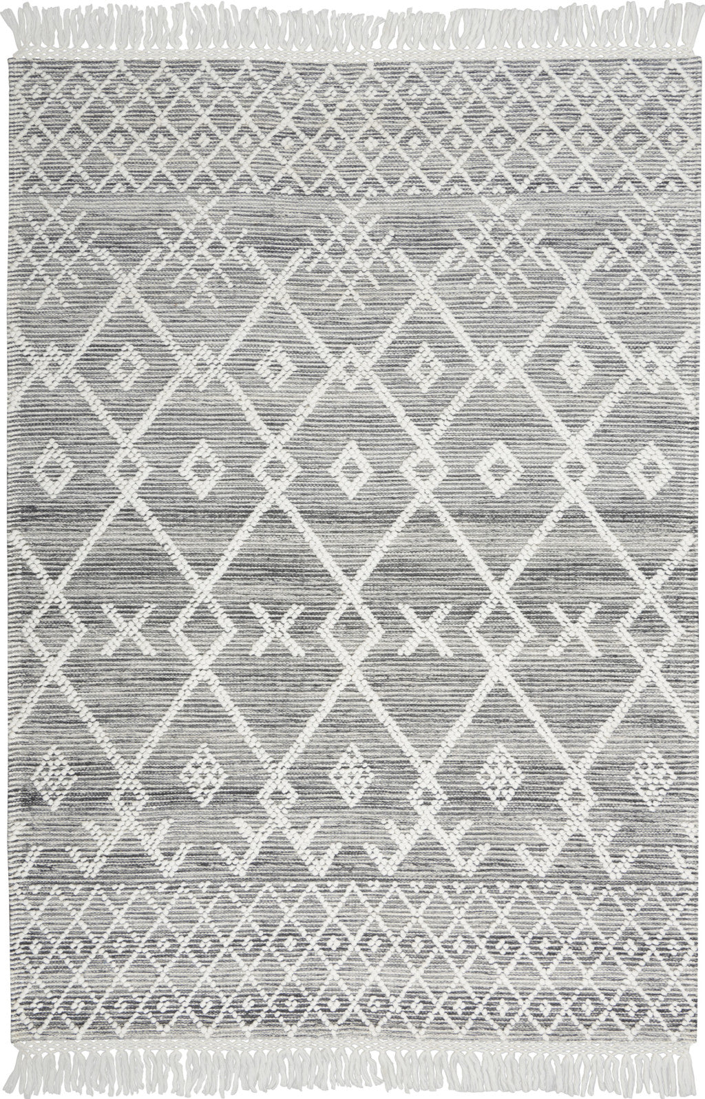 4' X 6' Gray and Ivory Geometric Hand Woven Area Rug With Fringe - Home & Garden